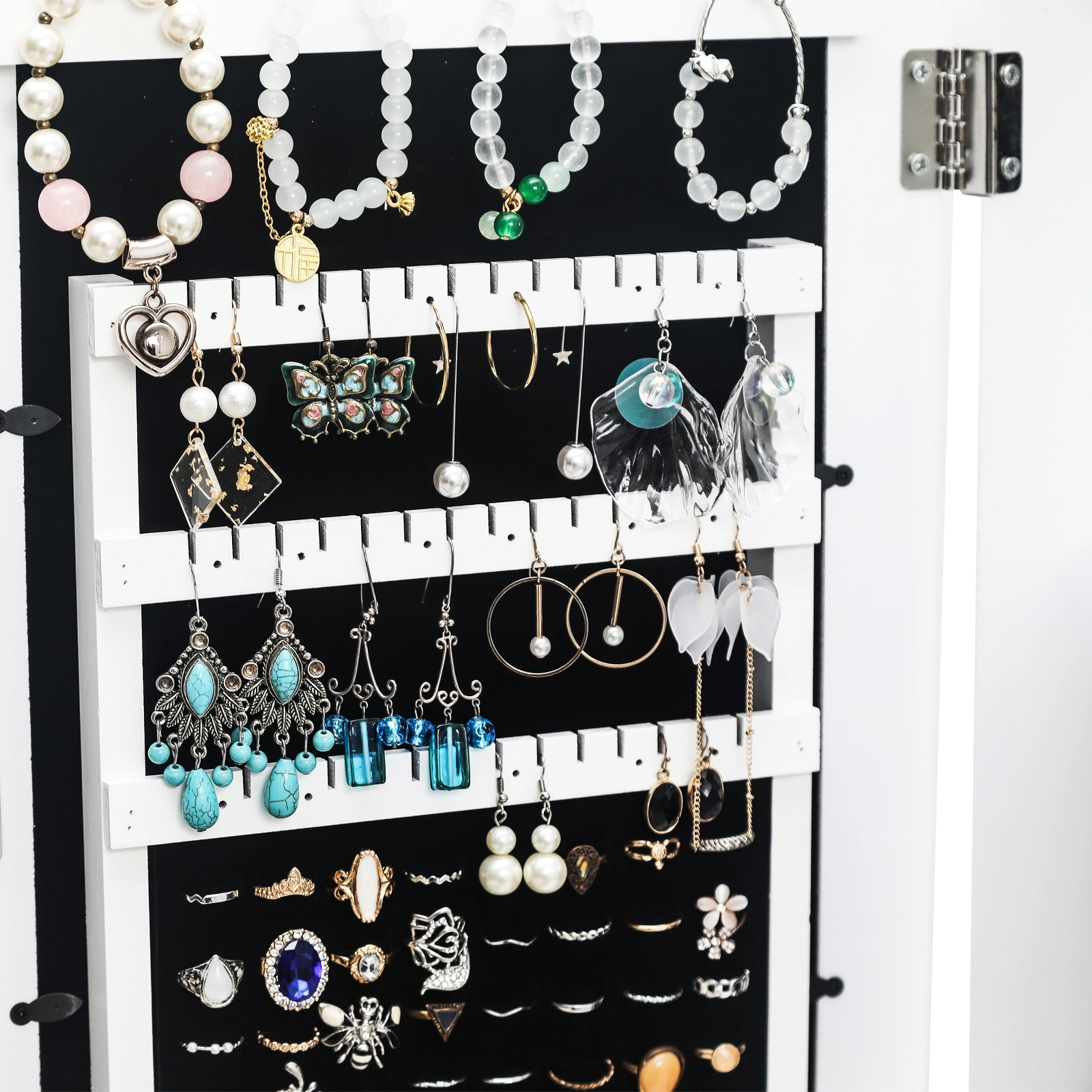 Simple PVC Wood Grain Coating Photo Storage Damp-proof Jewelry Mirror Cabinet White view 17