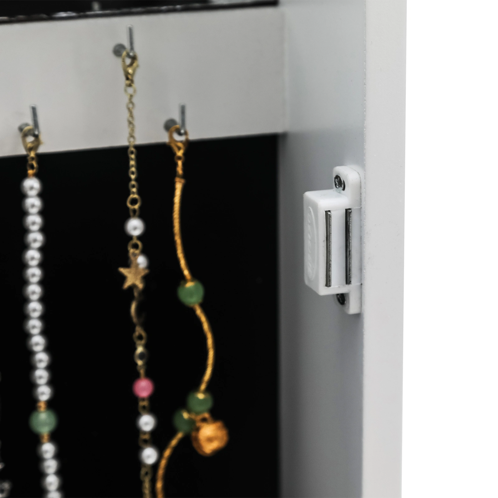 Simple PVC Wood Grain Coating Photo Storage Damp-proof Jewelry Mirror Cabinet White view 19