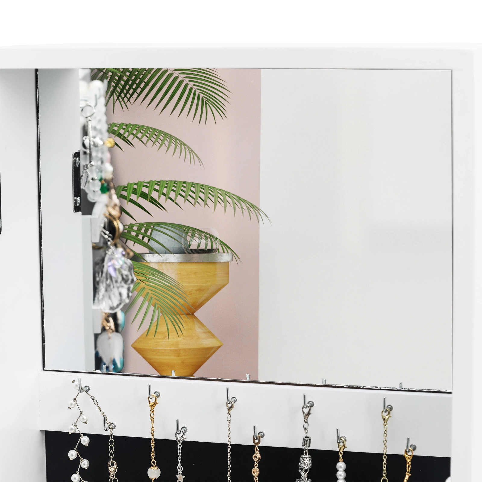 Simple PVC Wood Grain Coating Photo Storage Damp-proof Jewelry Mirror Cabinet White view 21