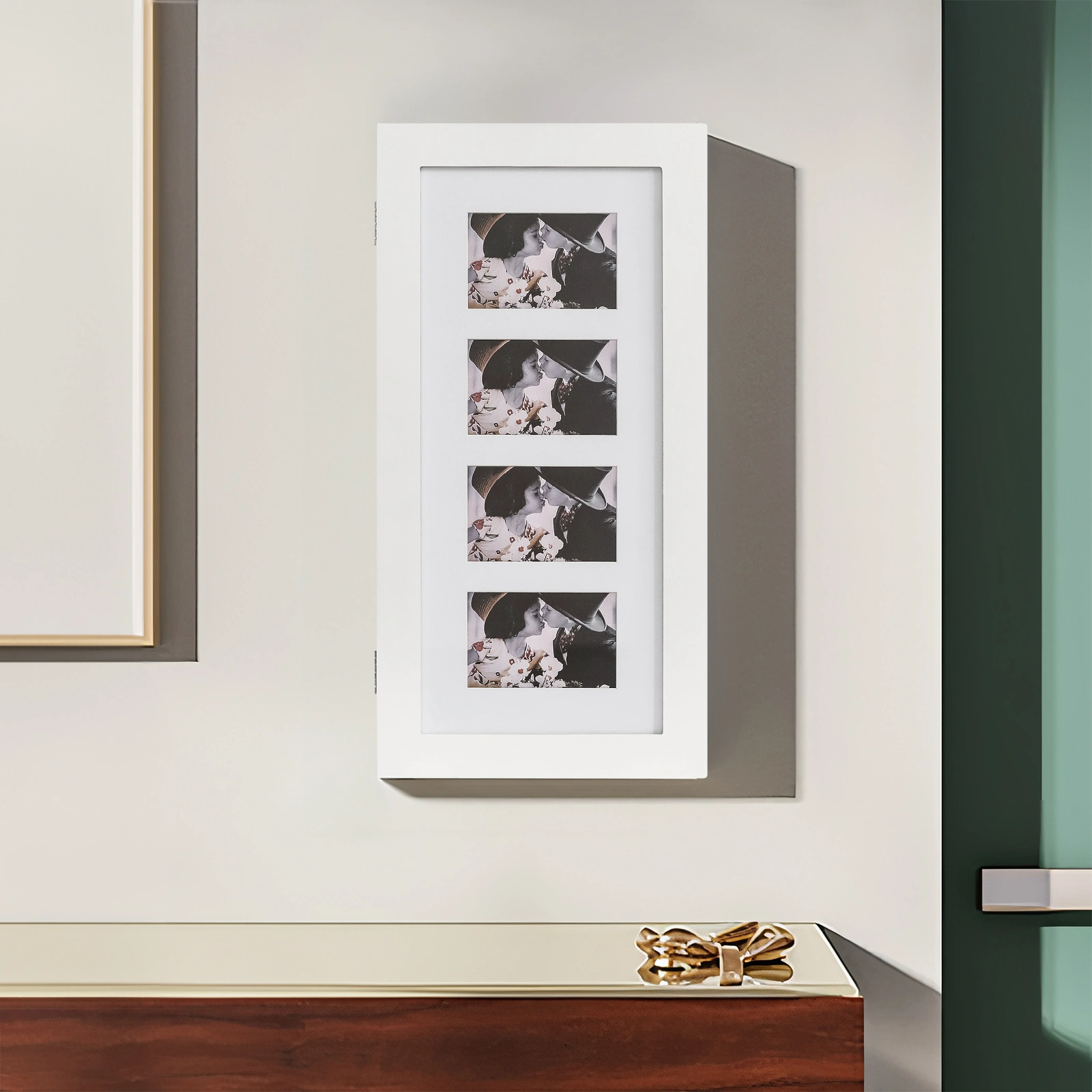 Simple PVC Wood Grain Coating Photo Storage Damp-proof Jewelry Mirror Cabinet White view 22