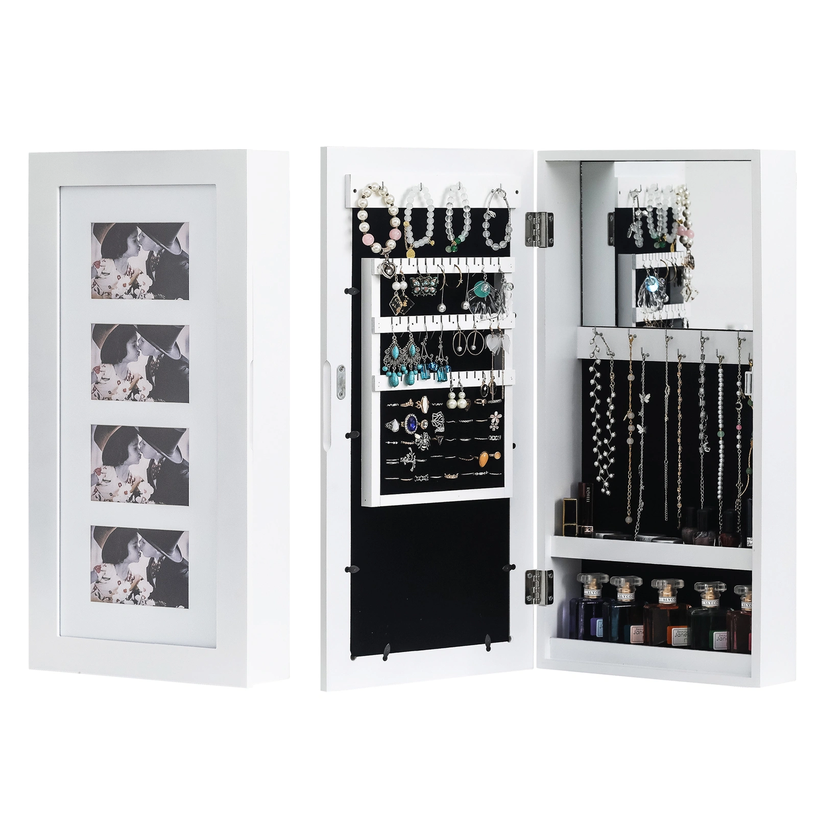 Simple PVC Wood Grain Coating Photo Storage Damp-proof Jewelry Mirror Cabinet White view 4