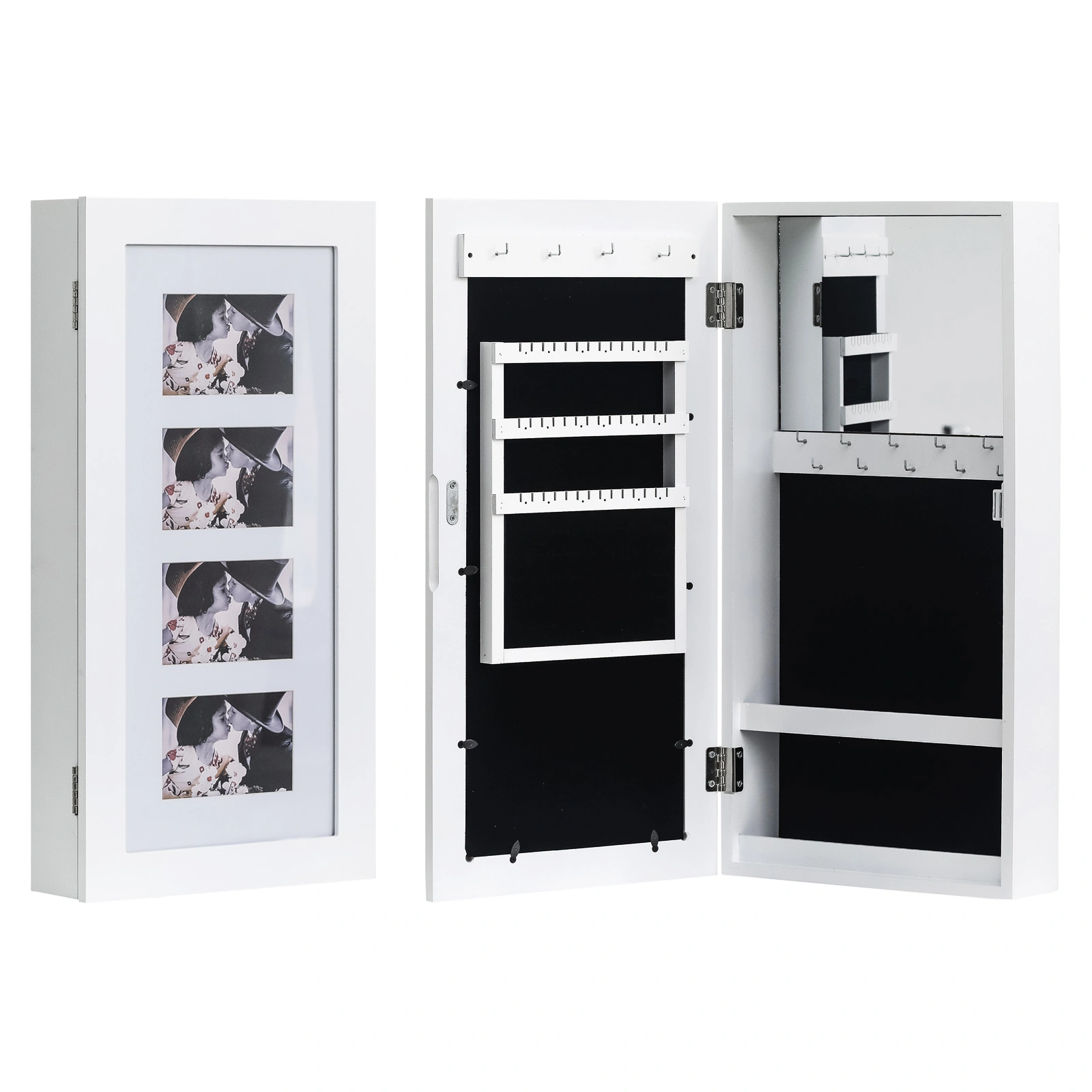 Simple PVC Wood Grain Coating Photo Storage Damp-proof Jewelry Mirror Cabinet White view 5