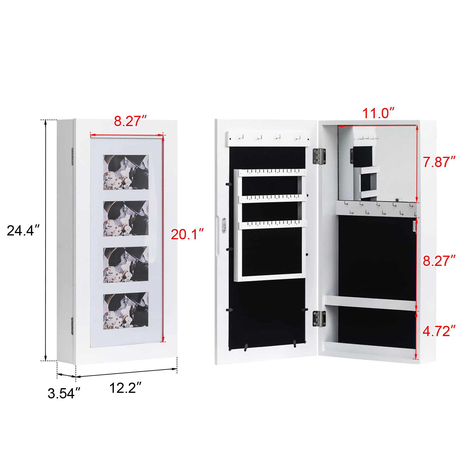 Simple PVC Wood Grain Coating Photo Storage Damp-proof Jewelry Mirror Cabinet White view 6