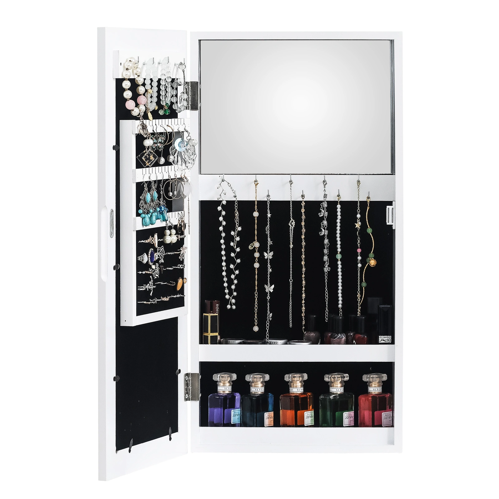 Simple PVC Wood Grain Coating Photo Storage Damp-proof Jewelry Mirror Cabinet White view 8