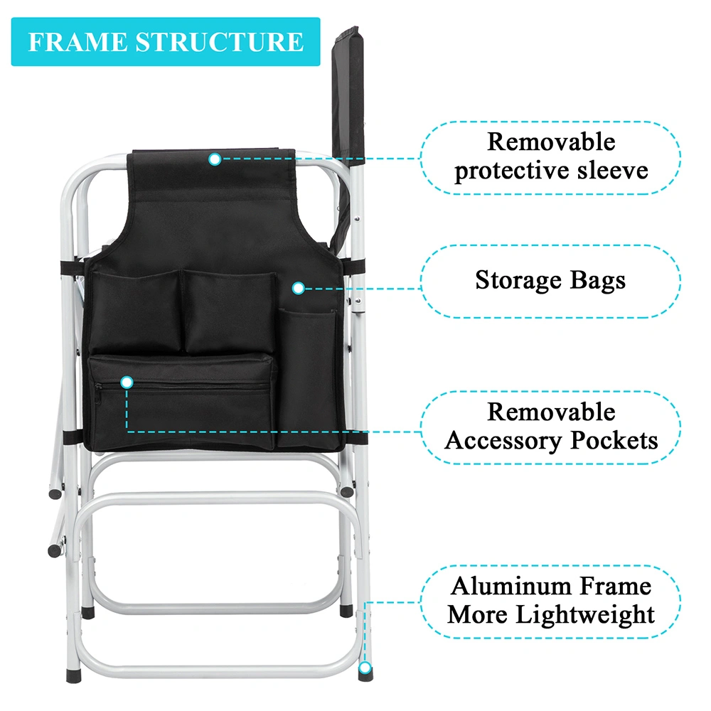 Silver White Iron Pipe Black Cloth Surface Plastic Sprayed Iron Round Pipe Director's Chair 103*60*499cm 120kg Without Carrying Bag view 16