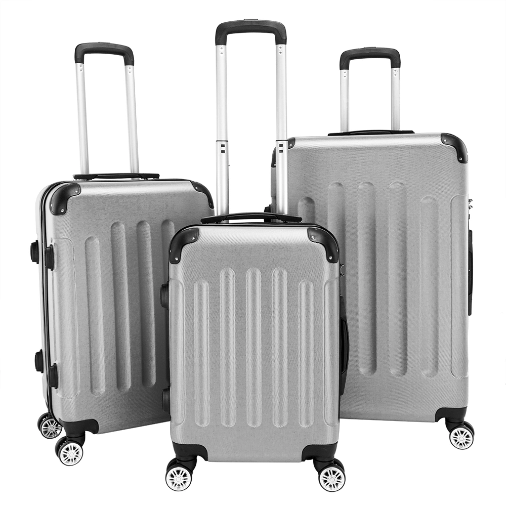 3-in-1 Spinner Luggage Set, 20"/24"/28" ABS Hard Shell Suitcase with Trolley, Expandable Travel Case, Gray view 2