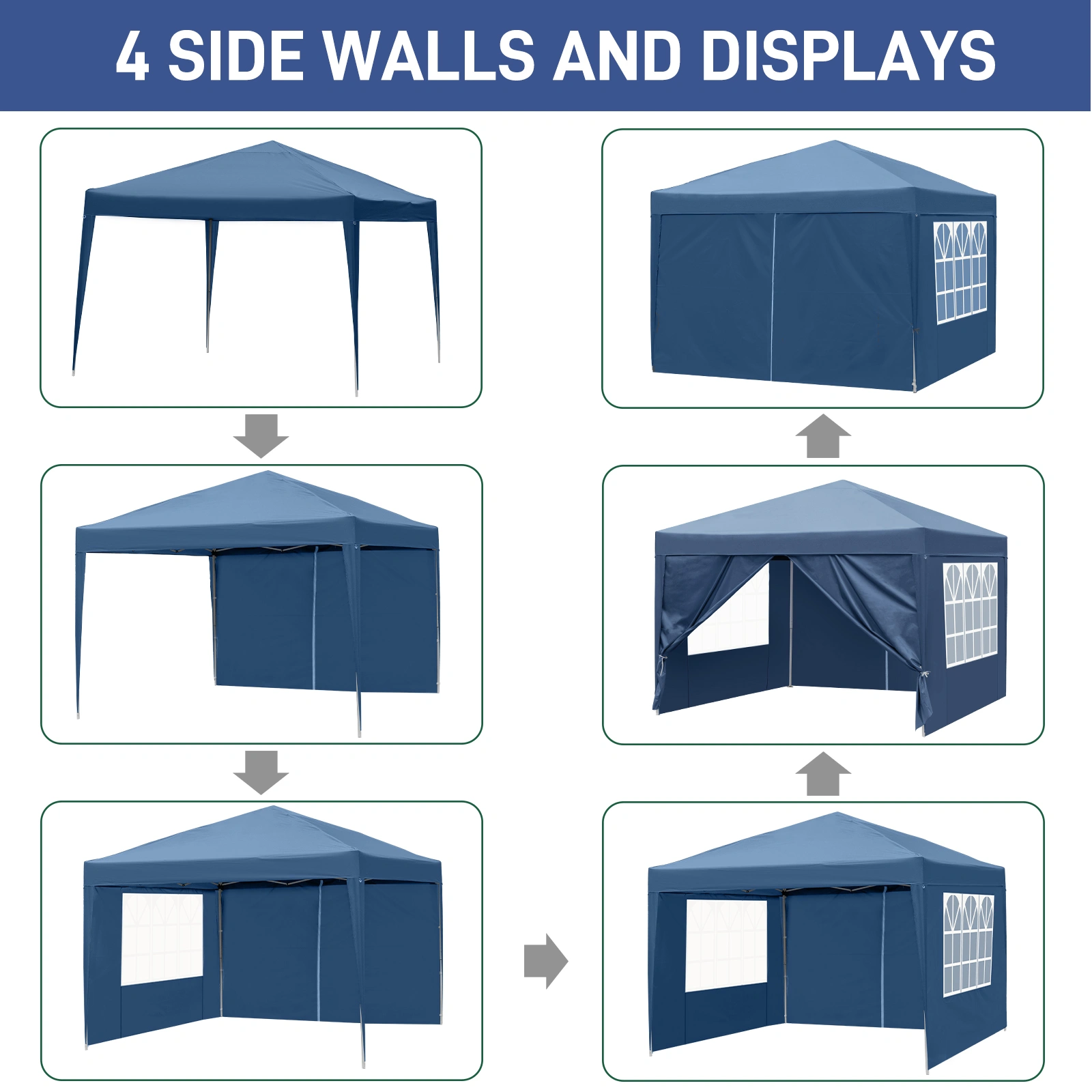 3 x 3m Two Doors & Two Windows Practical Waterproof Right-Angle Folding Tent Blue view 16