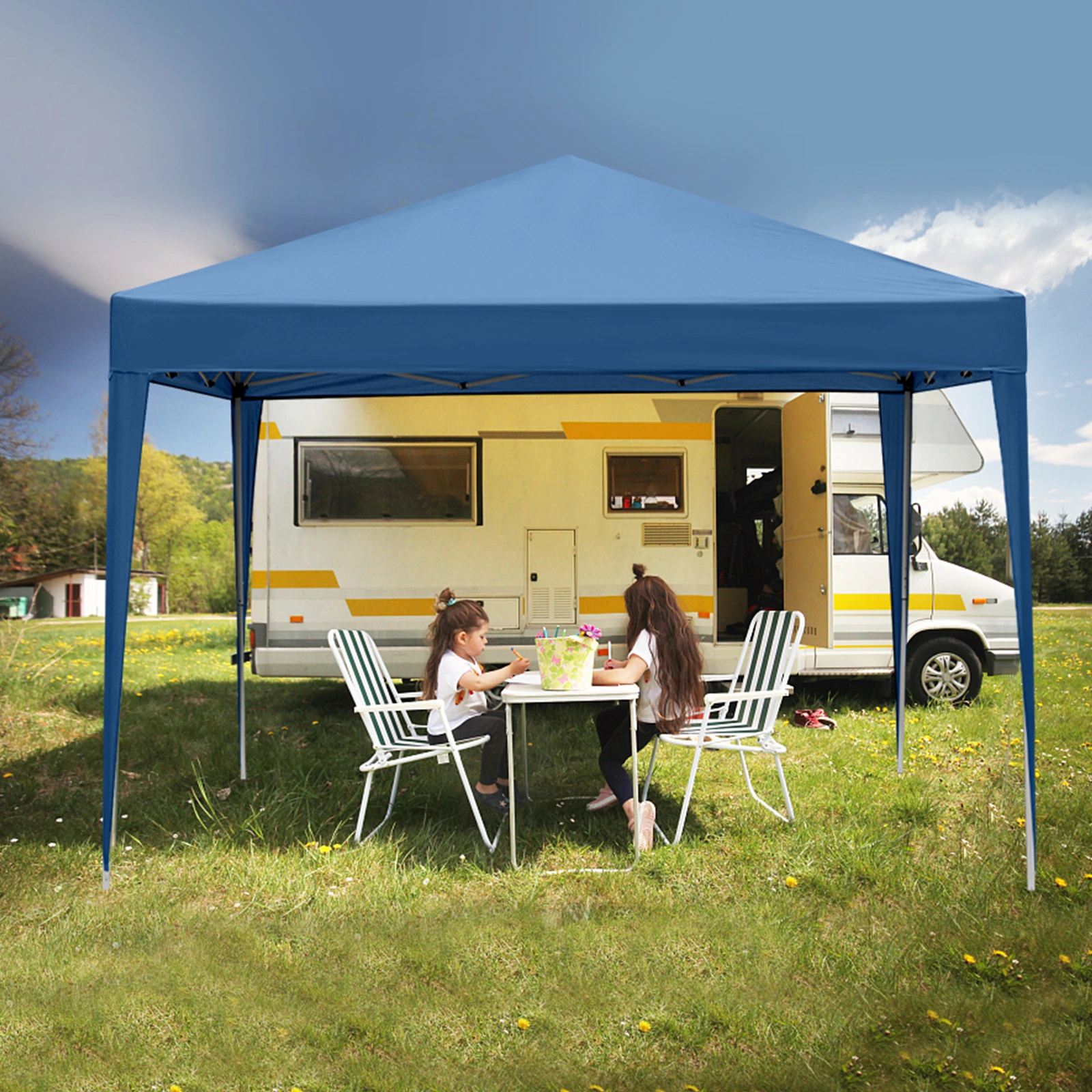3 x 3m Two Doors & Two Windows Practical Waterproof Right-Angle Folding Tent Blue view 22