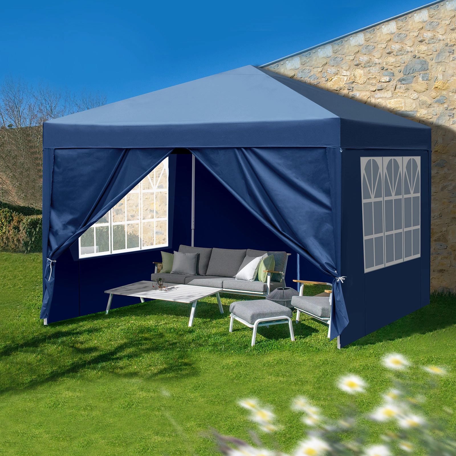 3 x 3m Two Doors & Two Windows Practical Waterproof Right-Angle Folding Tent Blue view 25