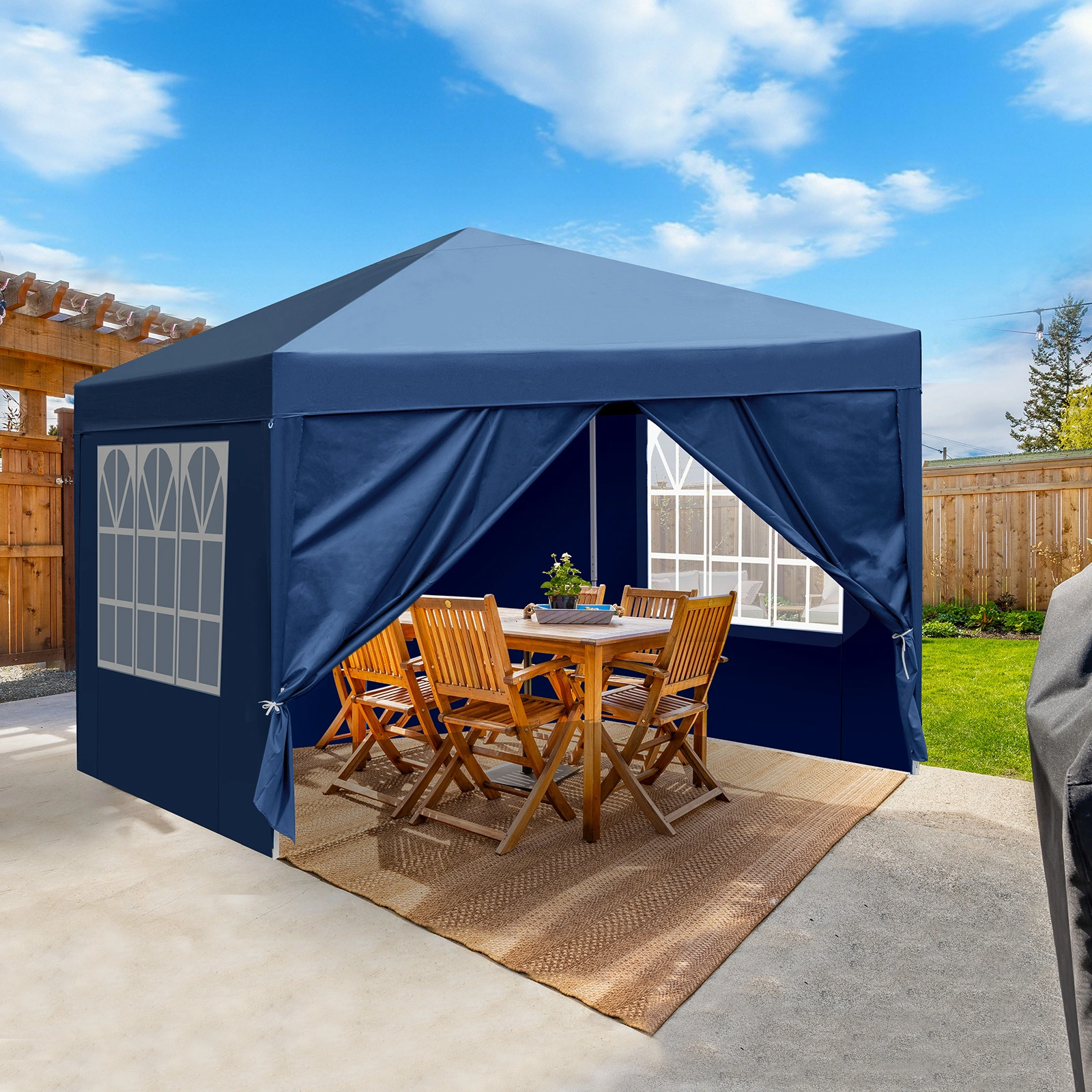 3 x 3m Two Doors & Two Windows Practical Waterproof Right-Angle Folding Tent Blue view 26