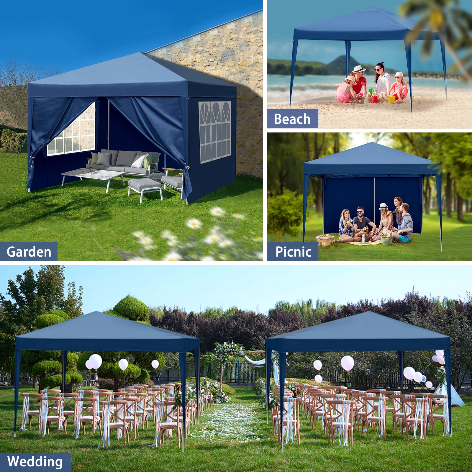 3 x 3m Two Doors & Two Windows Practical Waterproof Right-Angle Folding Tent Blue view 28