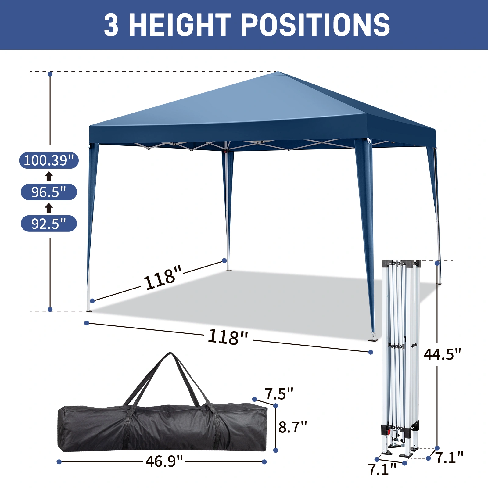 3 x 3m Two Doors & Two Windows Practical Waterproof Right-Angle Folding Tent Blue view 4