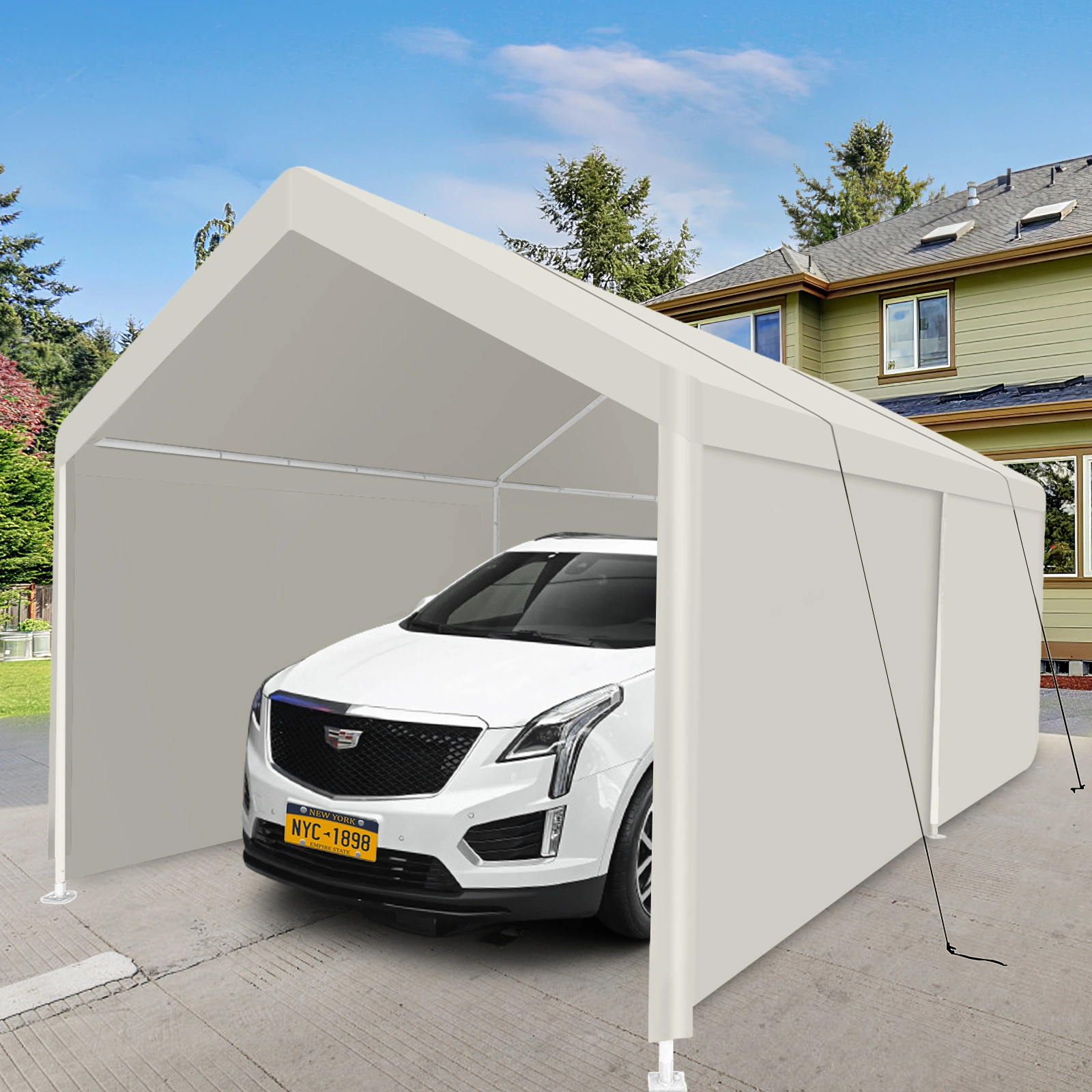 Heavy Duty Portable Carport 12x20 ft, Outdoor Garage Shelter Tent with Steel Frame, Waterproof Car Cover Storage Canopy, White