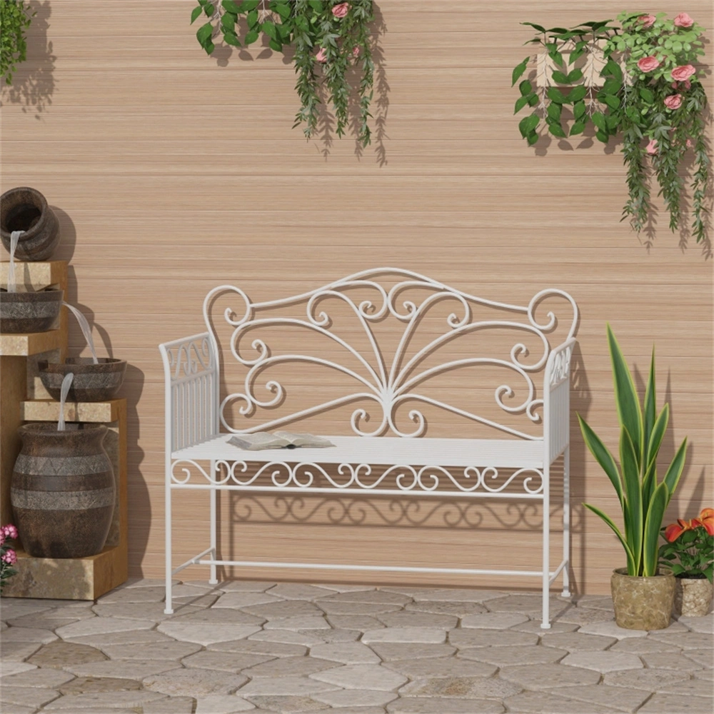 Outdoor Garden Bench, Steel Patio Chair with Backrest for Yard Lawn Decor view 2