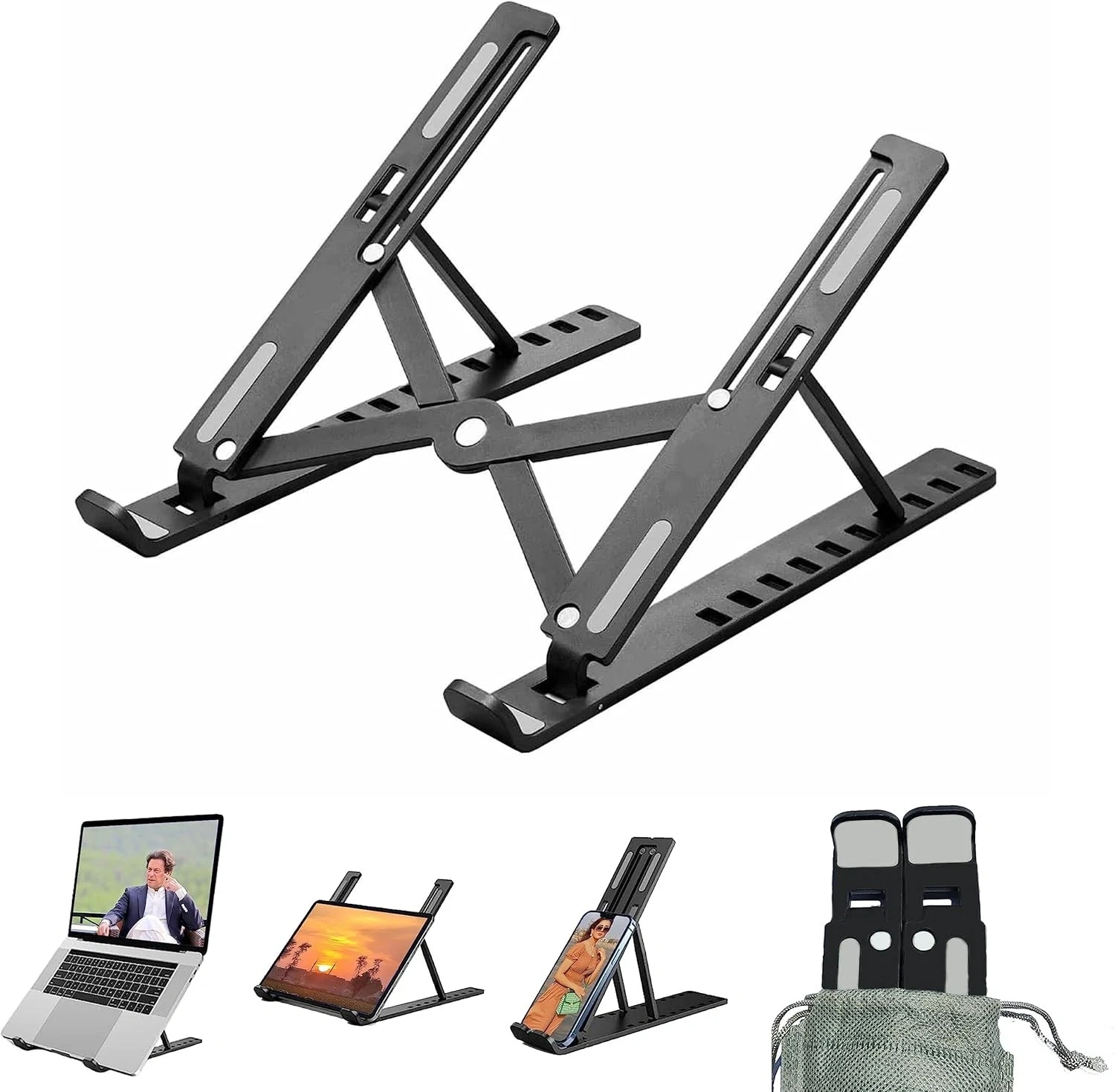 Portable Laptop Stand Adjustable Foldable, Ergonomic Notebook Riser, Lightweight Tablet Holder for Desk, Compatible with MacBook, PC, iPad, Surface