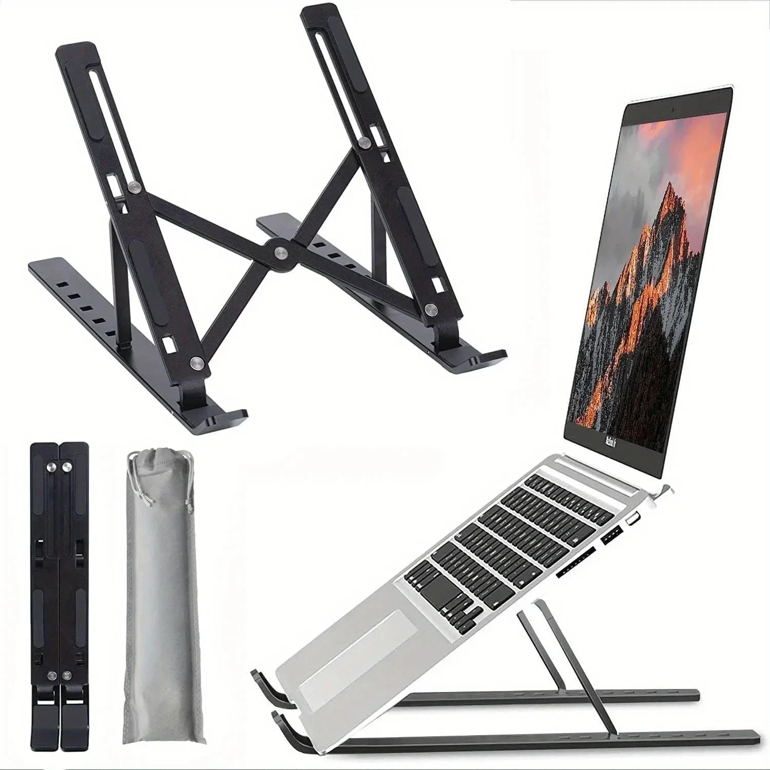Portable Laptop Stand Adjustable Foldable, Ergonomic Notebook Riser, Lightweight Tablet Holder for Desk, Compatible with MacBook, PC, iPad, Surface view 3