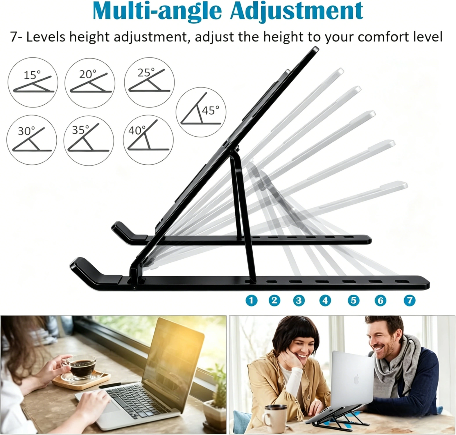 Portable Laptop Stand Adjustable Foldable, Ergonomic Notebook Riser, Lightweight Tablet Holder for Desk, Compatible with MacBook, PC, iPad, Surface view 8