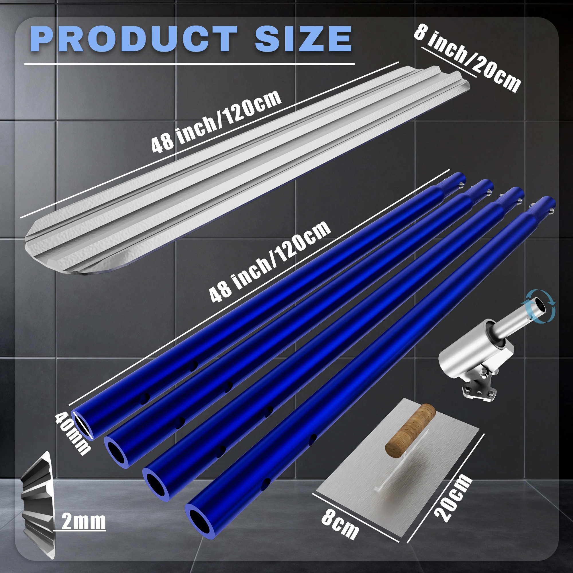 48×8 Inch Concrete Bull Float with Trowel, Aluminum Alloy Concrete Finishing Tool, Adjustable Handle & 4 Float Handles, Professional Smoothing for Construction Flooring view 3