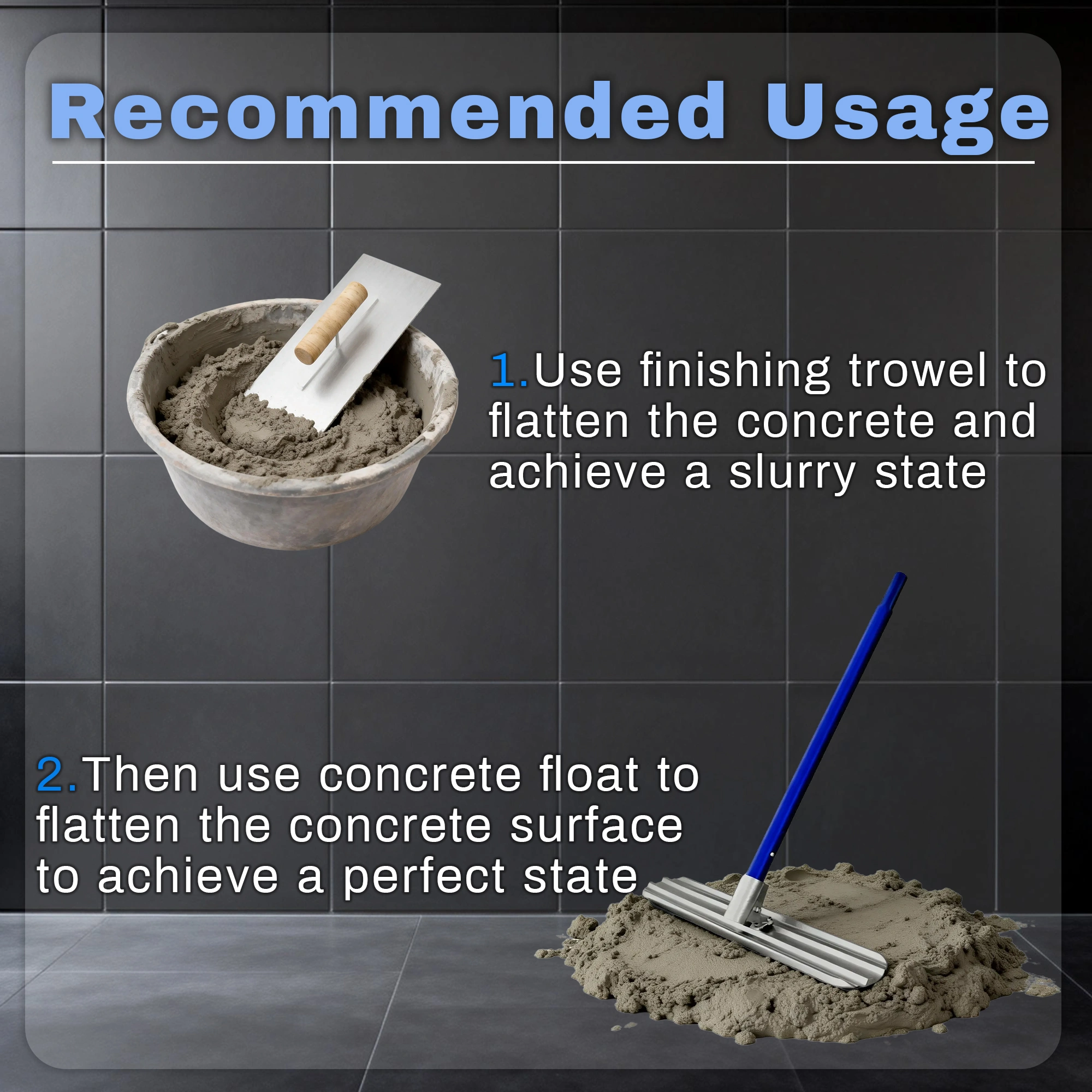 48×8 Inch Concrete Bull Float with Trowel, Aluminum Alloy Concrete Finishing Tool, Adjustable Handle & 4 Float Handles, Professional Smoothing for Construction Flooring view 5