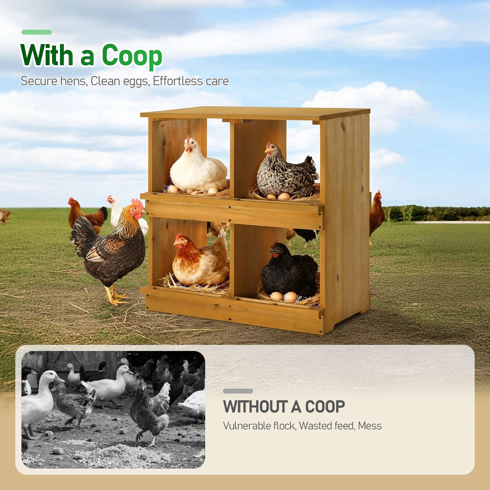 Nesting Boxes for Chickens, Wooden Chicken Nesting Box, Laying Eggs Nest Box for Chickens Hens Ducks, Yellow, 4 Compartments view 10