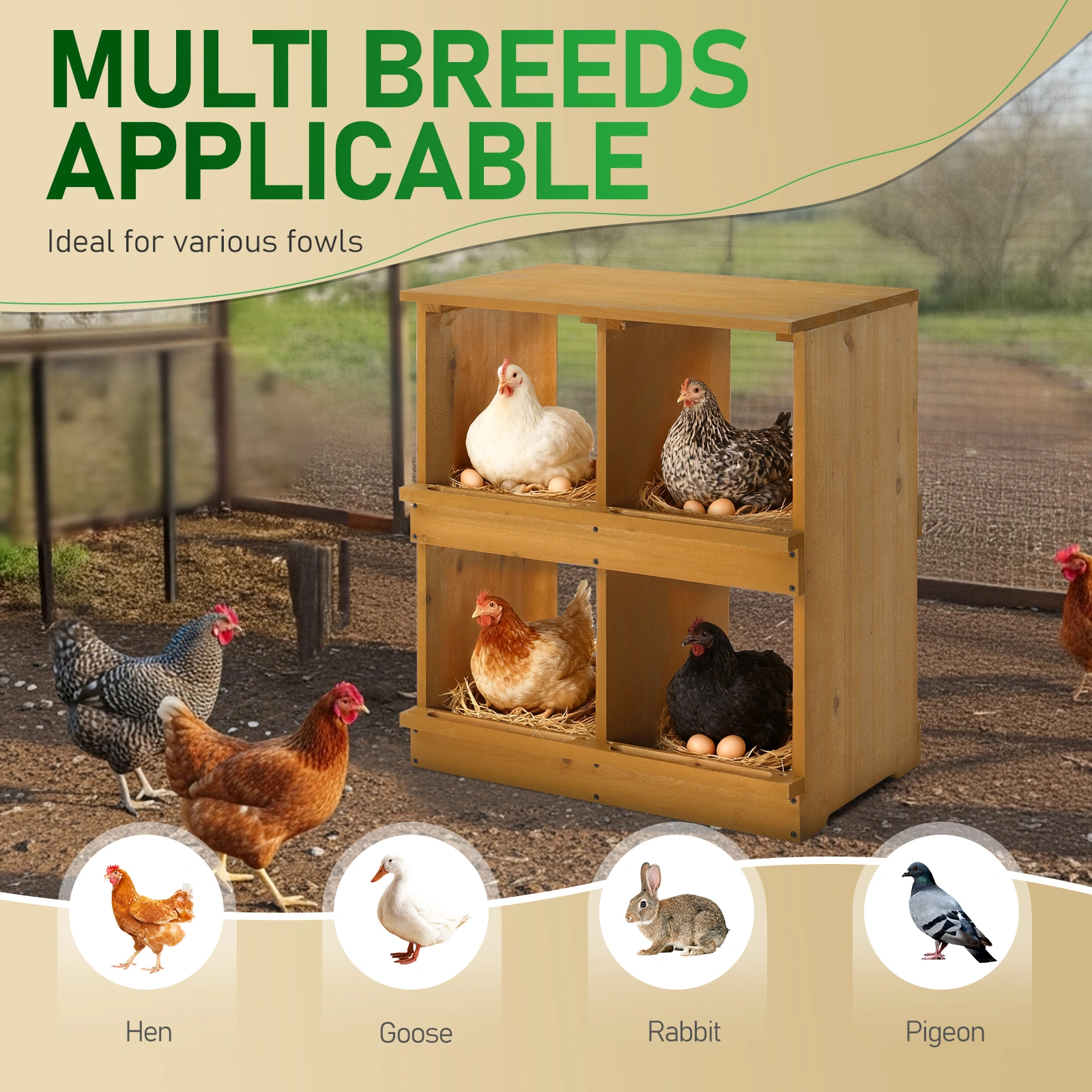 Nesting Boxes for Chickens, Wooden Chicken Nesting Box, Laying Eggs Nest Box for Chickens Hens Ducks, Yellow, 4 Compartments view 7
