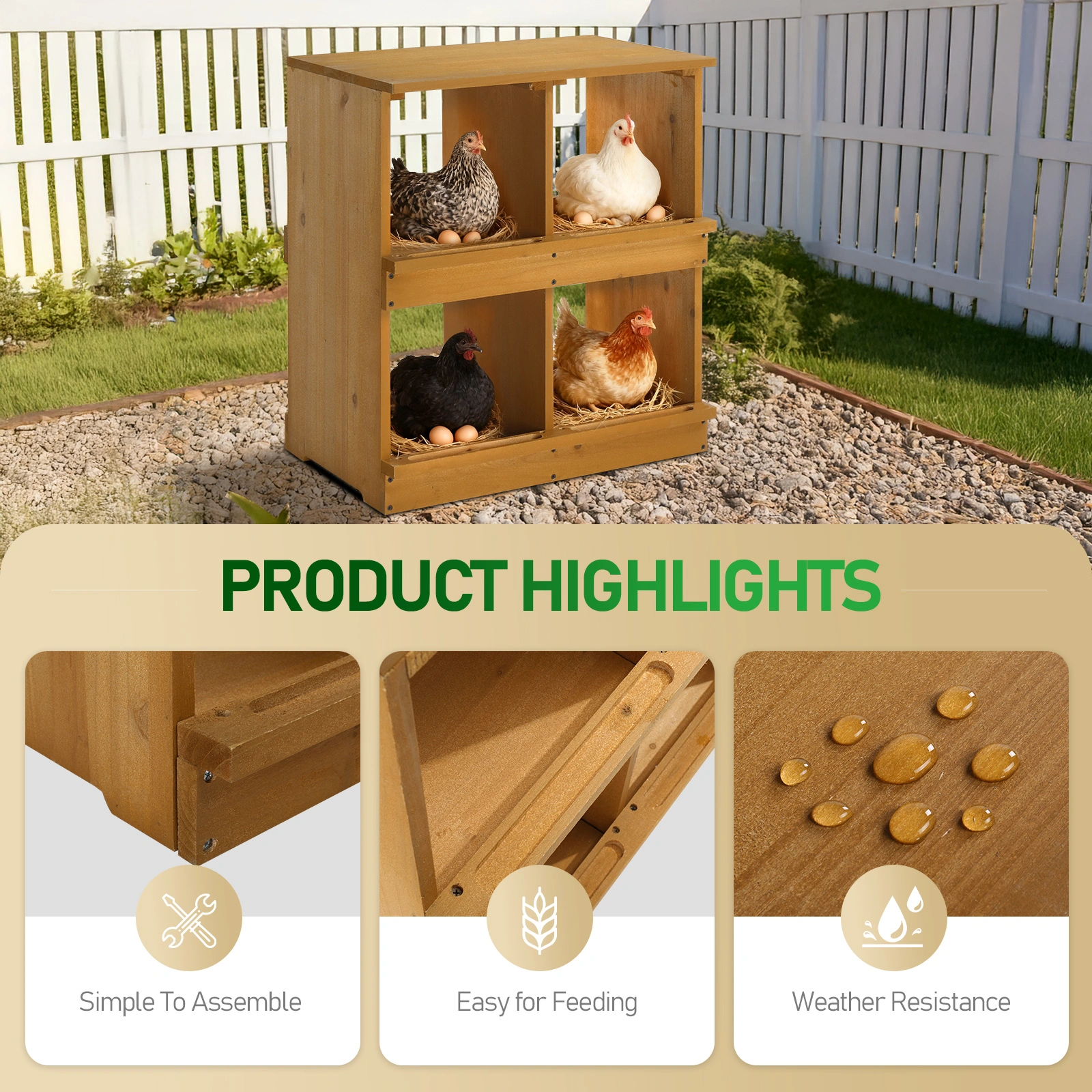 Nesting Boxes for Chickens, Wooden Chicken Nesting Box, Laying Eggs Nest Box for Chickens Hens Ducks, Yellow, 4 Compartments view 8