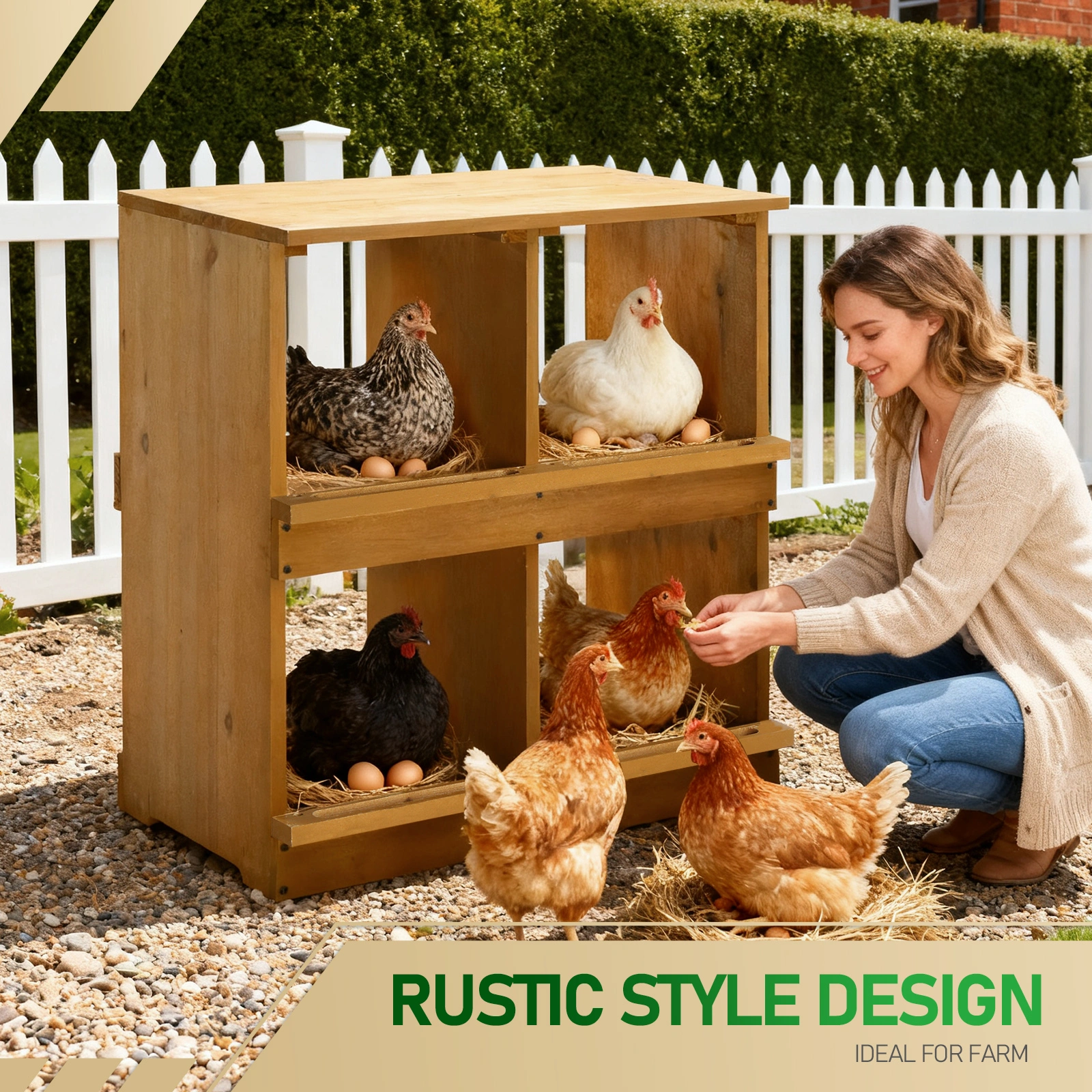 Nesting Boxes for Chickens, Wooden Chicken Nesting Box, Laying Eggs Nest Box for Chickens Hens Ducks, Yellow, 4 Compartments view 9