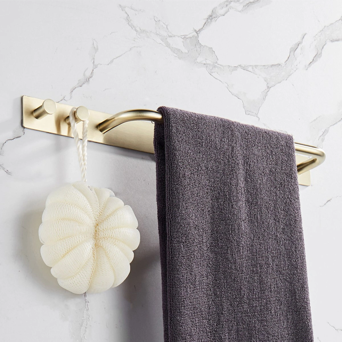 Strong Viscosity Adhesive Brushed Gold Towel Bar Holder Rack Robe Hook Kitchen Storage Rod Bathroom Accessories Rustproof 304 Stainless Steel KJ3M01JIN view 2