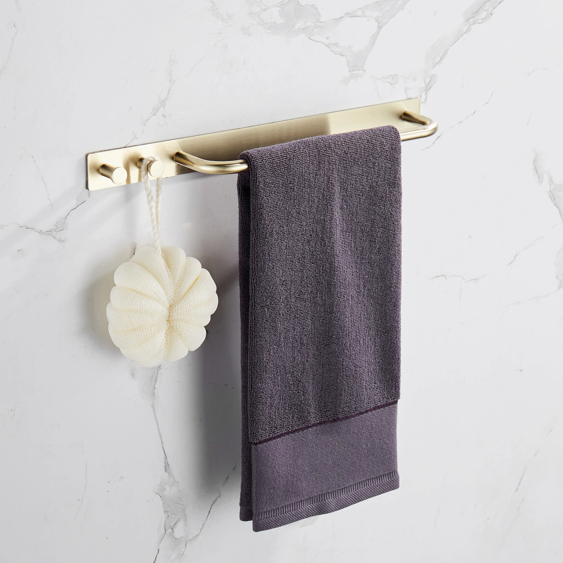 Strong Viscosity Adhesive Brushed Gold Towel Bar Holder Rack Robe Hook Kitchen Storage Rod Bathroom Accessories Rustproof 304 Stainless Steel KJ3M01JIN view 3