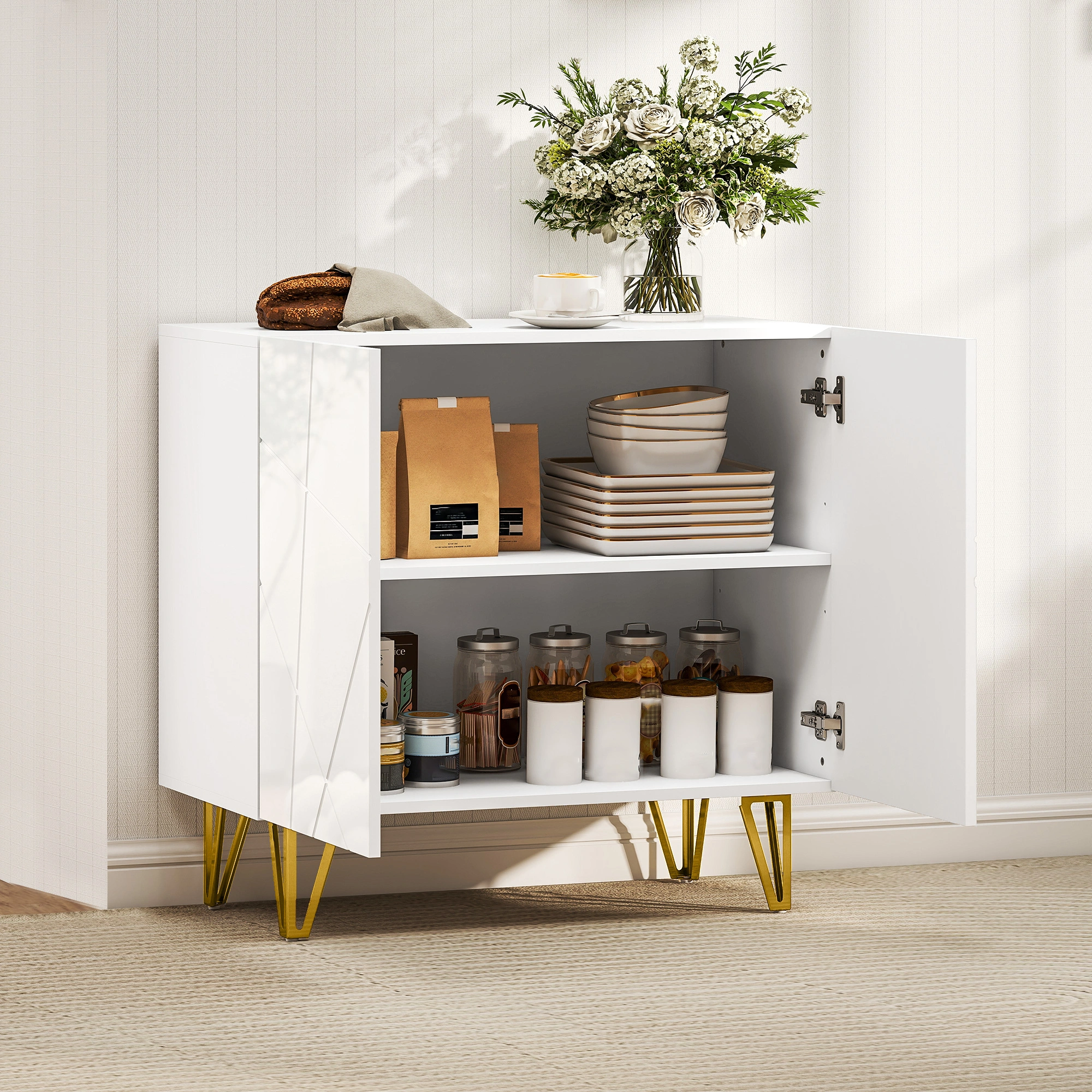 Tall FloorStanding Bookcase with Storage Cabinet - Open Shelf Book Organizer Display Rack for Home Office view 3
