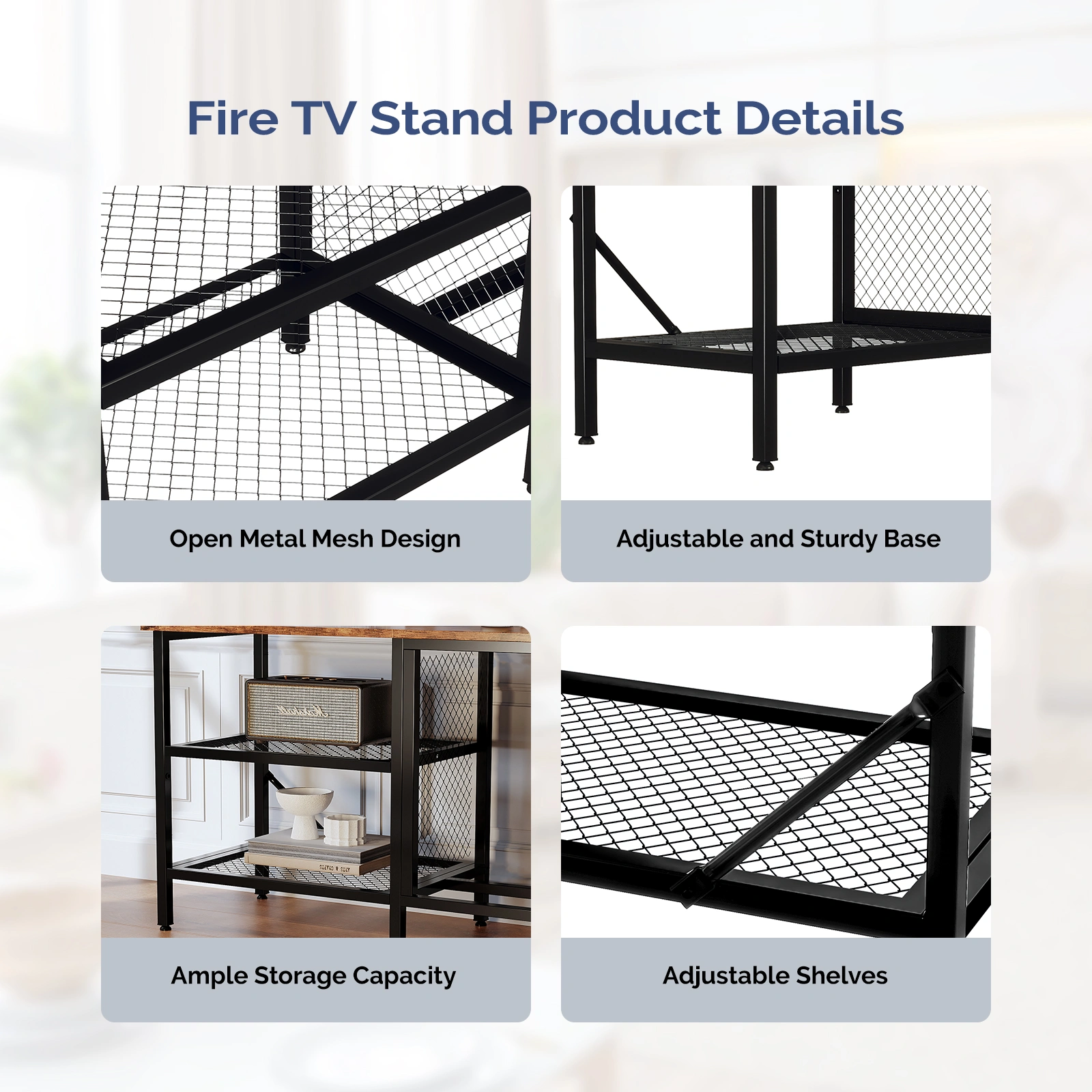 58" Weathered Wood Fireplace TV Stand Console with 4 Shelves, Fits 18" Electric Fireplace Insert view 2