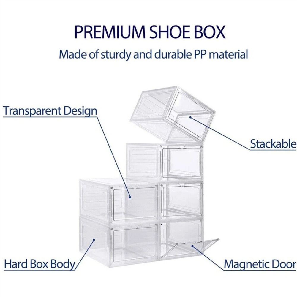 6 Pack Transparent Shoe Storage Boxes, Hard Plastic Stackable Shoe Box Organiser, Sneaker Keeper view 2