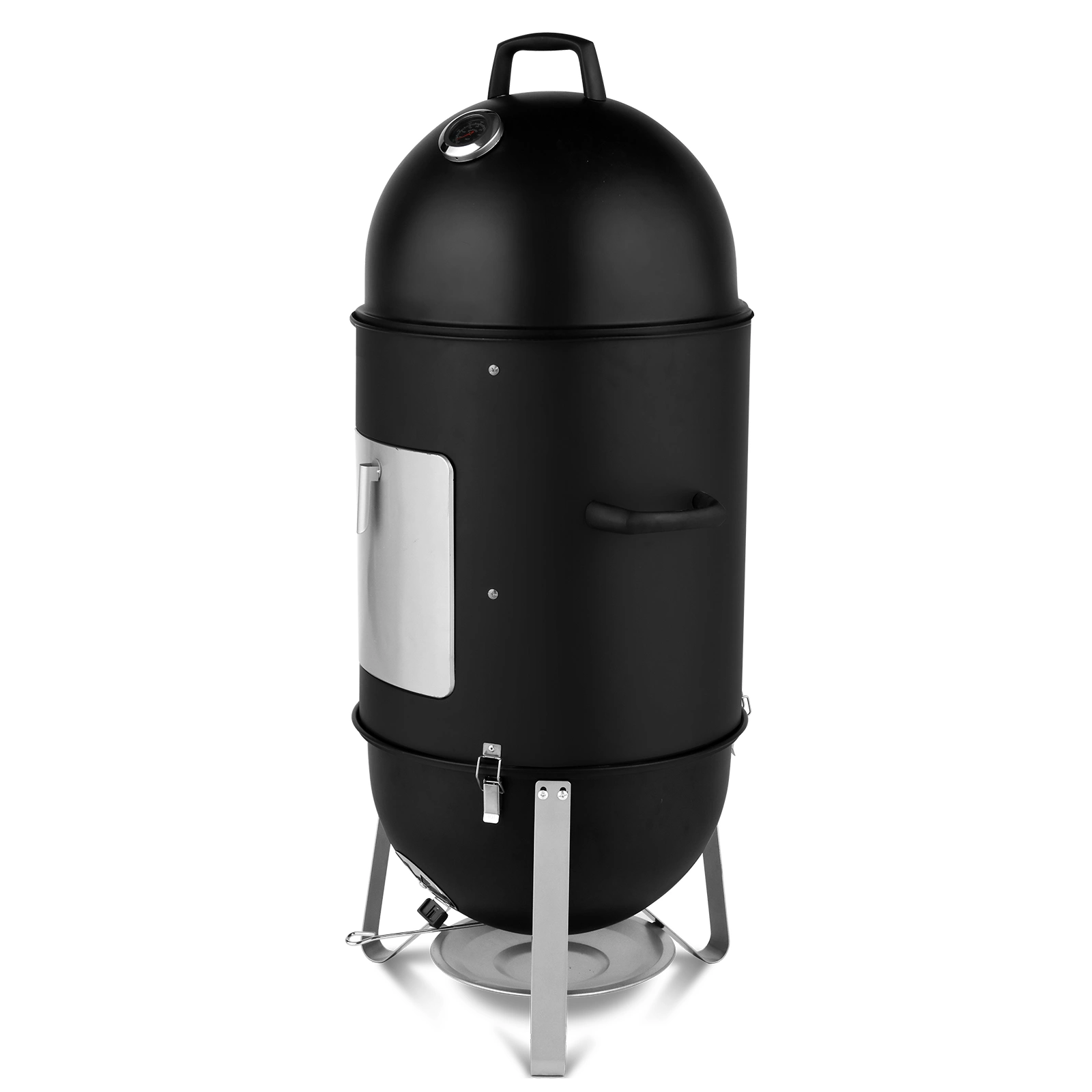 Vertical Steel Charcoal Smoker, Heavy Duty Three Layer Round BBQ Grill Smokey Mountain Cooker for Outdoor Cooking, Black view 15