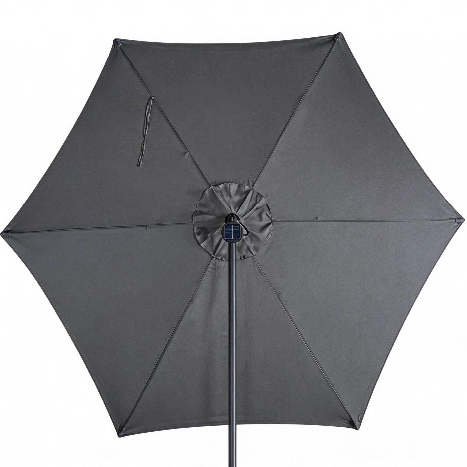 10FT Round Banana Hanging Patio Umbrella with 18 LED Lights, 6 Iron Ribs, Iron Straight & Curved Pole, Waterproof Polyester Canopy, with Stand Sleeve and Cross Base, Gray view 5