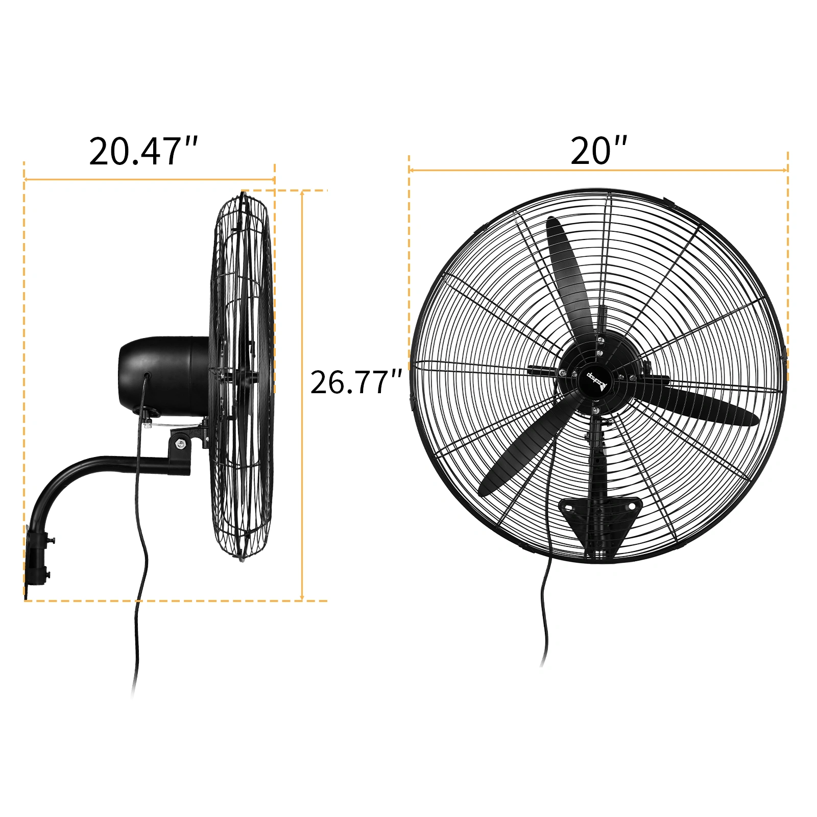 MFJ-EW50 20inch High Velocity Wall Mount Fan Oscillating,Industrial Fan with 4 Speed Ventilation,100% BLDC Copper Motor,4963CFM,,Heavy Duty Metal Fan for Outdoor, Indoor Use view 7