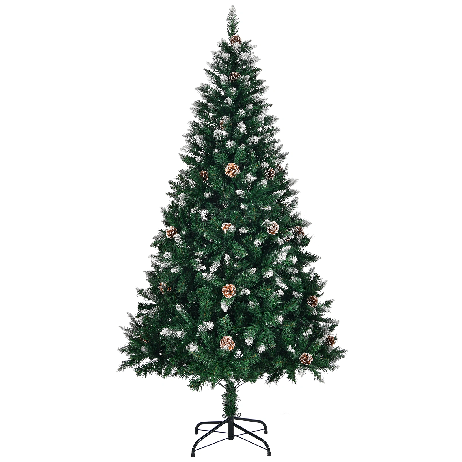 5 FT Artificial Snow Tipped Christmas Tree with Pine Cones 420 Branch Tips Unlit Xmas Tree Sturdy Metal Stand for Home Office Party Holiday Decoration Green