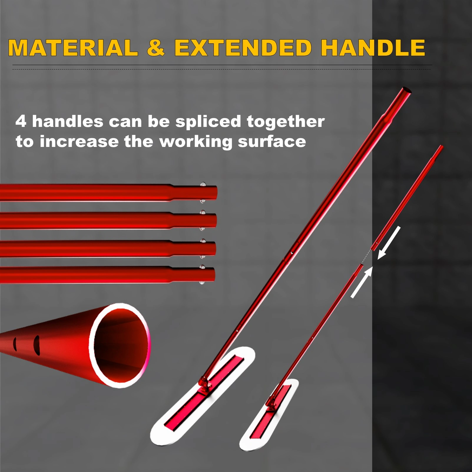 48" x 12" Concrete Bull Float, Stainless Steel with 4 Combinable Handles & Trowel, Concrete Finishing Tool Kit view 2