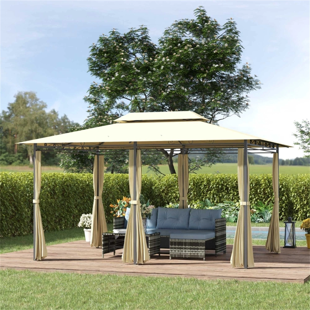 10x10 ft Metal Patio Gazebo Outdoor Hard Top Canopy Garden pergola Shade Shelter with Removable Mesh Walls for Backyard view 2