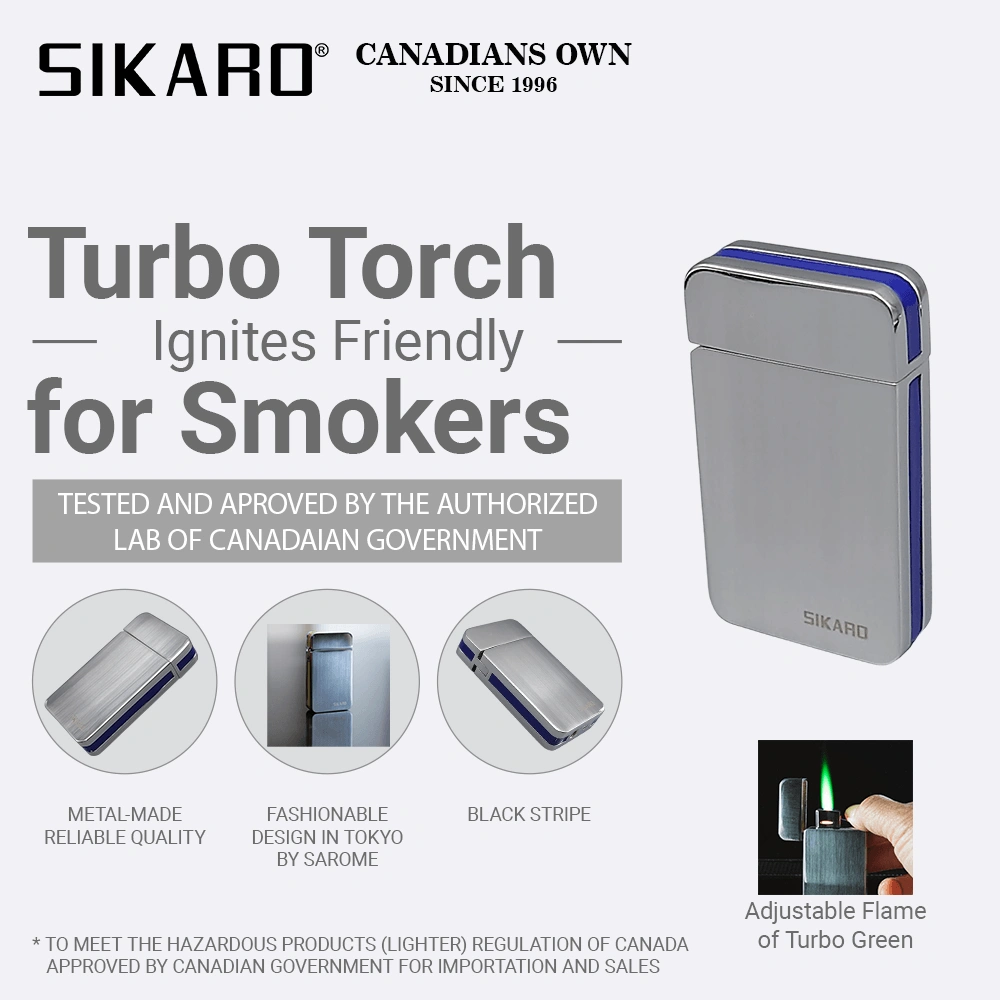 SIKARO Sky-Star Turbo Torch Lighter Blue Stripe, Refillable Adjustable Gas Lighter for Cigars, Cigarettes, Kitchen, Outdoor view 2