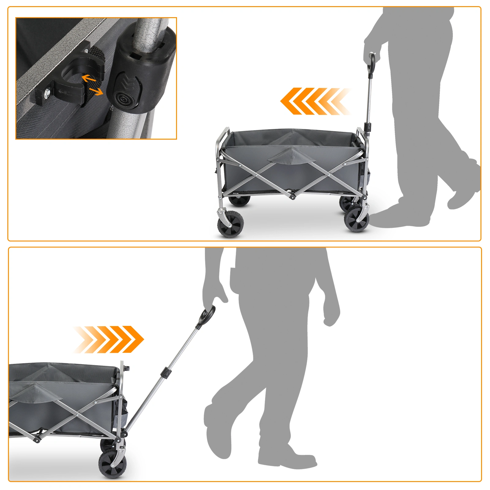 74.5*45.5*84cm 100kg 600d Oxford Cloth Steel Frame Flat Folding Style Grey Cloth Silver Frame Garden Folding Cart view 13