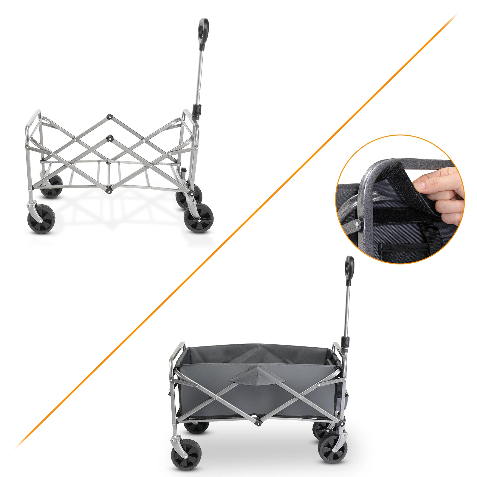 74.5*45.5*84cm 100kg 600d Oxford Cloth Steel Frame Flat Folding Style Grey Cloth Silver Frame Garden Folding Cart view 14