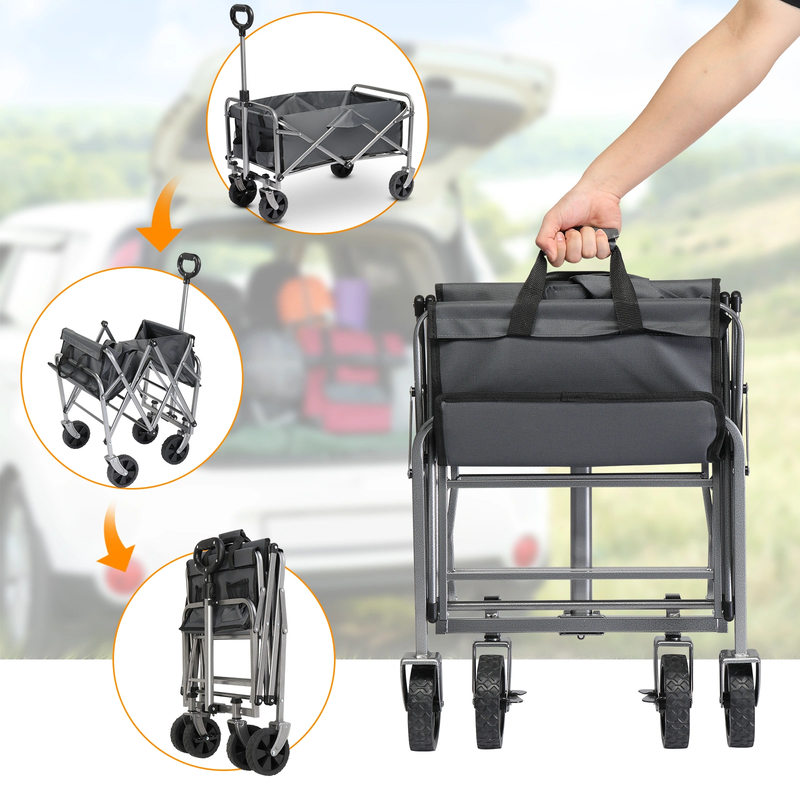 74.5*45.5*84cm 100kg 600d Oxford Cloth Steel Frame Flat Folding Style Grey Cloth Silver Frame Garden Folding Cart view 15