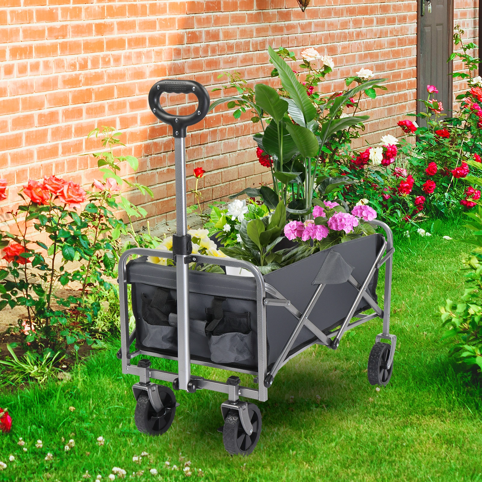 74.5*45.5*84cm 100kg 600d Oxford Cloth Steel Frame Flat Folding Style Grey Cloth Silver Frame Garden Folding Cart view 3