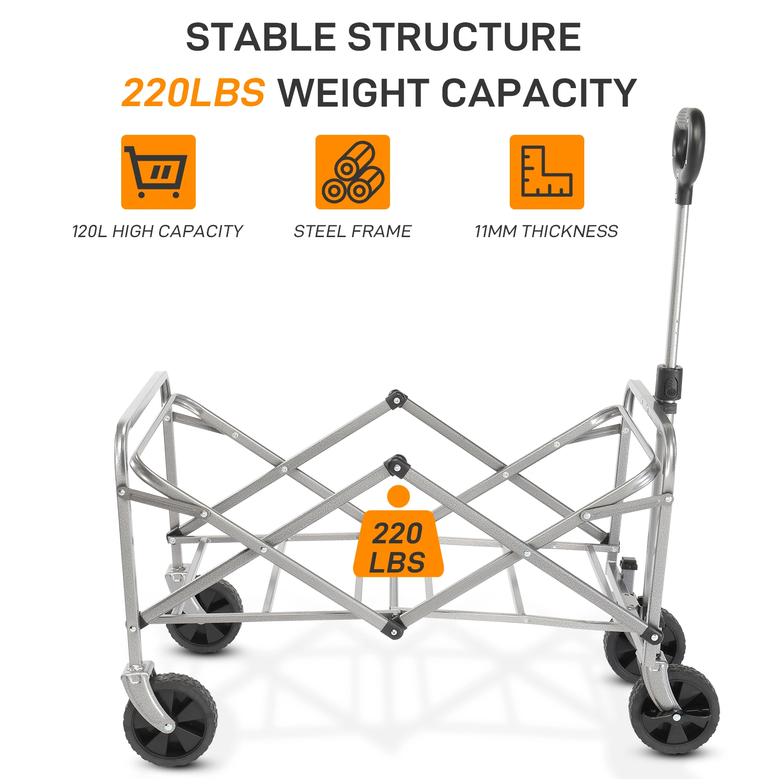 74.5*45.5*84cm 100kg 600d Oxford Cloth Steel Frame Flat Folding Style Grey Cloth Silver Frame Garden Folding Cart view 8