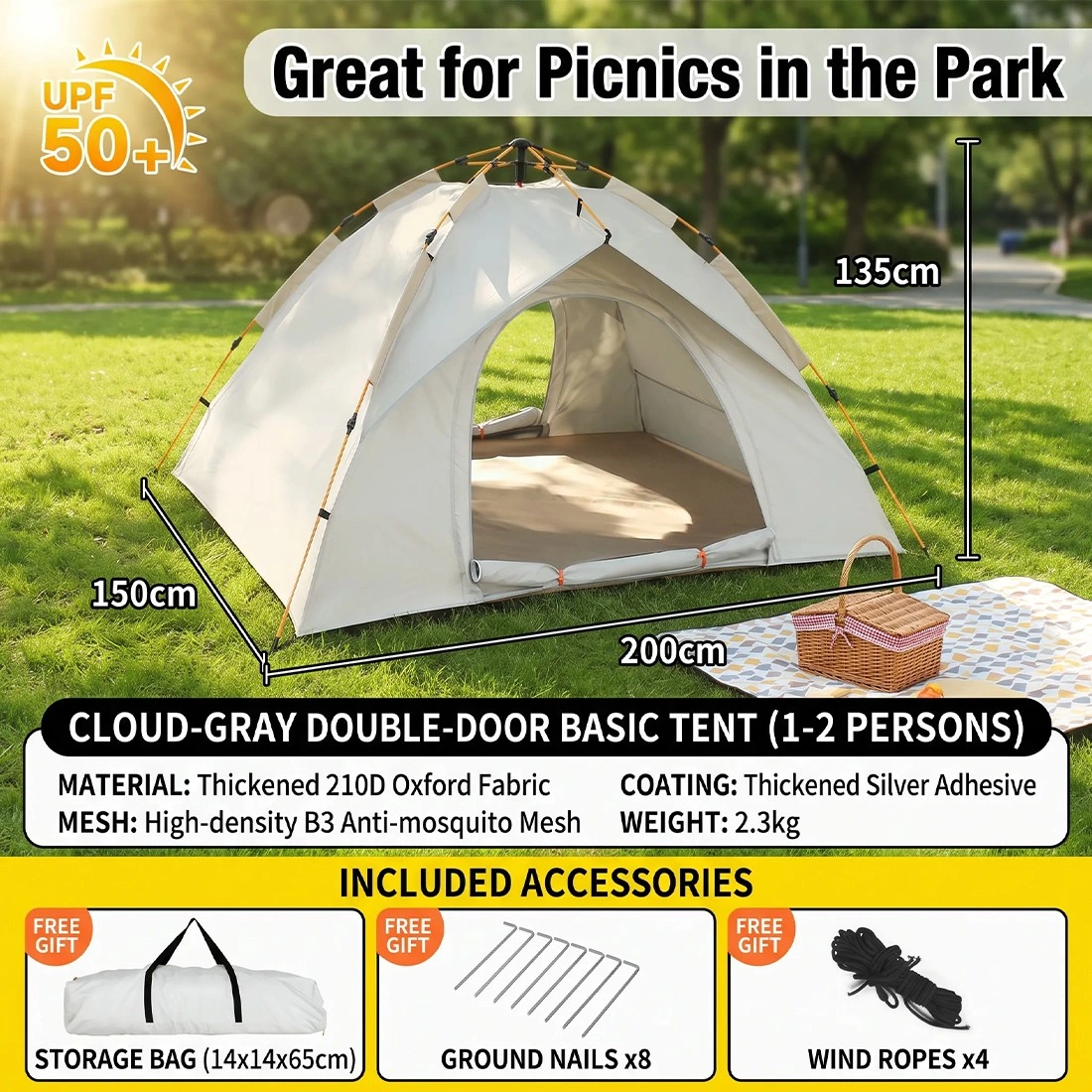 3-4 Person Automatic Pop-Up Camping Tent Waterproof Instant Setup Double Layer view 4