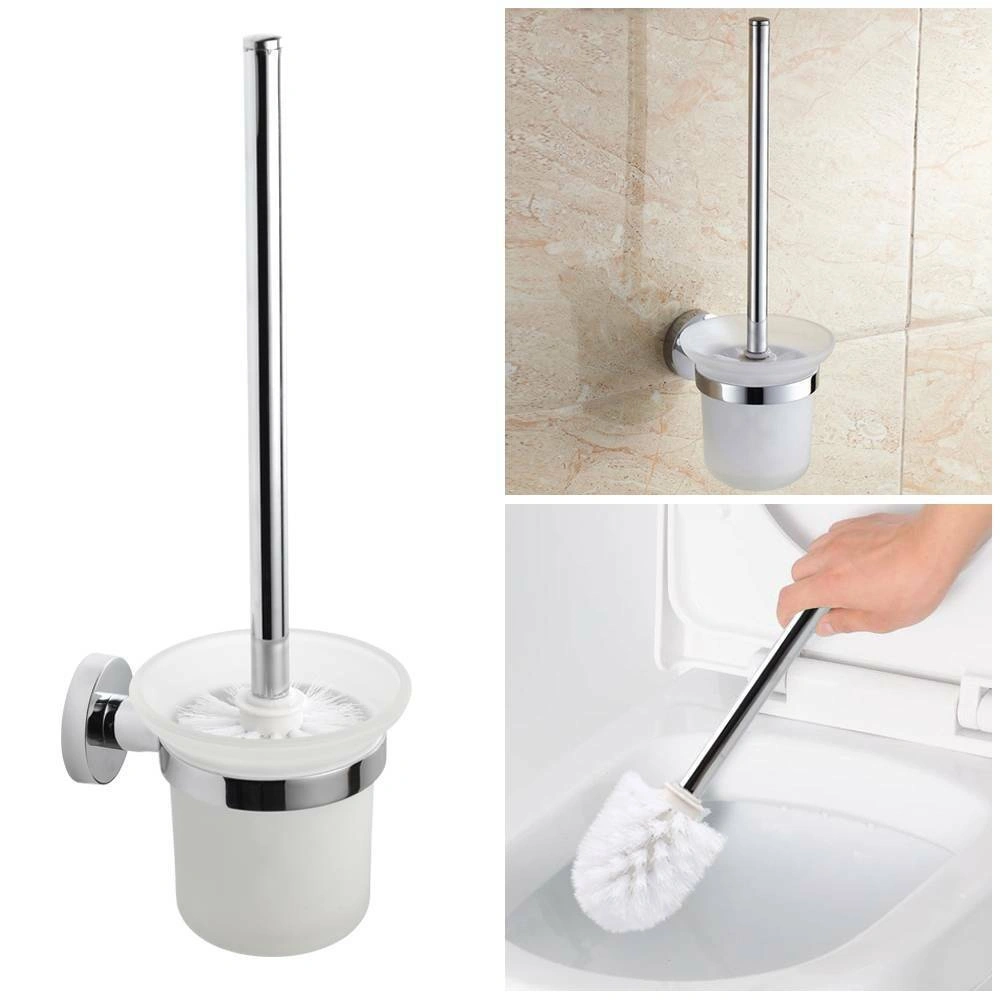 Stainless Steel & Glass Wall-Mounted Brush Holder + Toilet Brush Set, Bathroom Garnitur DE view 2