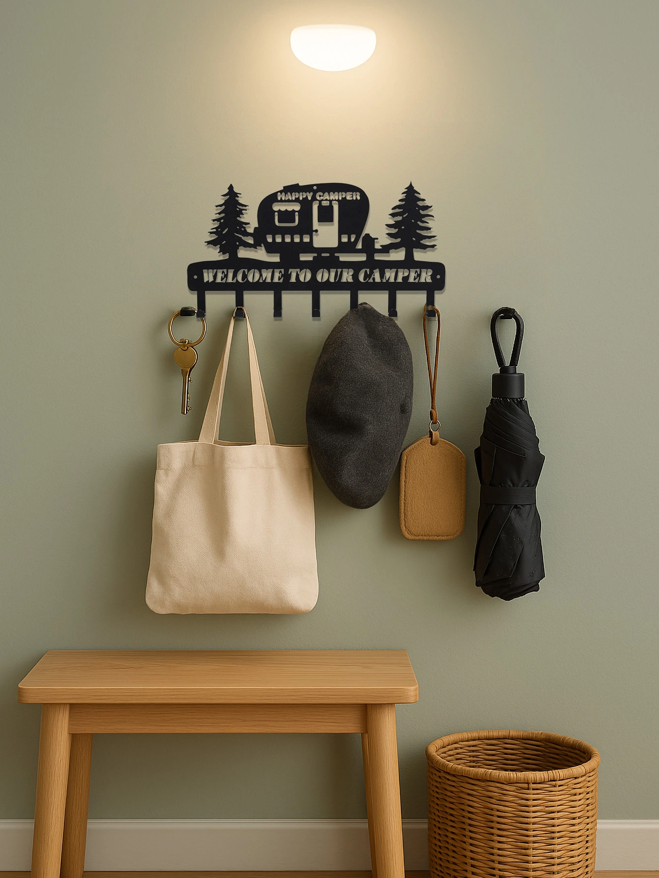 CIFbuy Wall Decor with Rustic Metal Camper Key Holder: 7 Sturdy Hooks and a Charming Pine Tree Pattern, Ideal for Enhancing Campe(TikTok/temu self-pickup orders) view 4