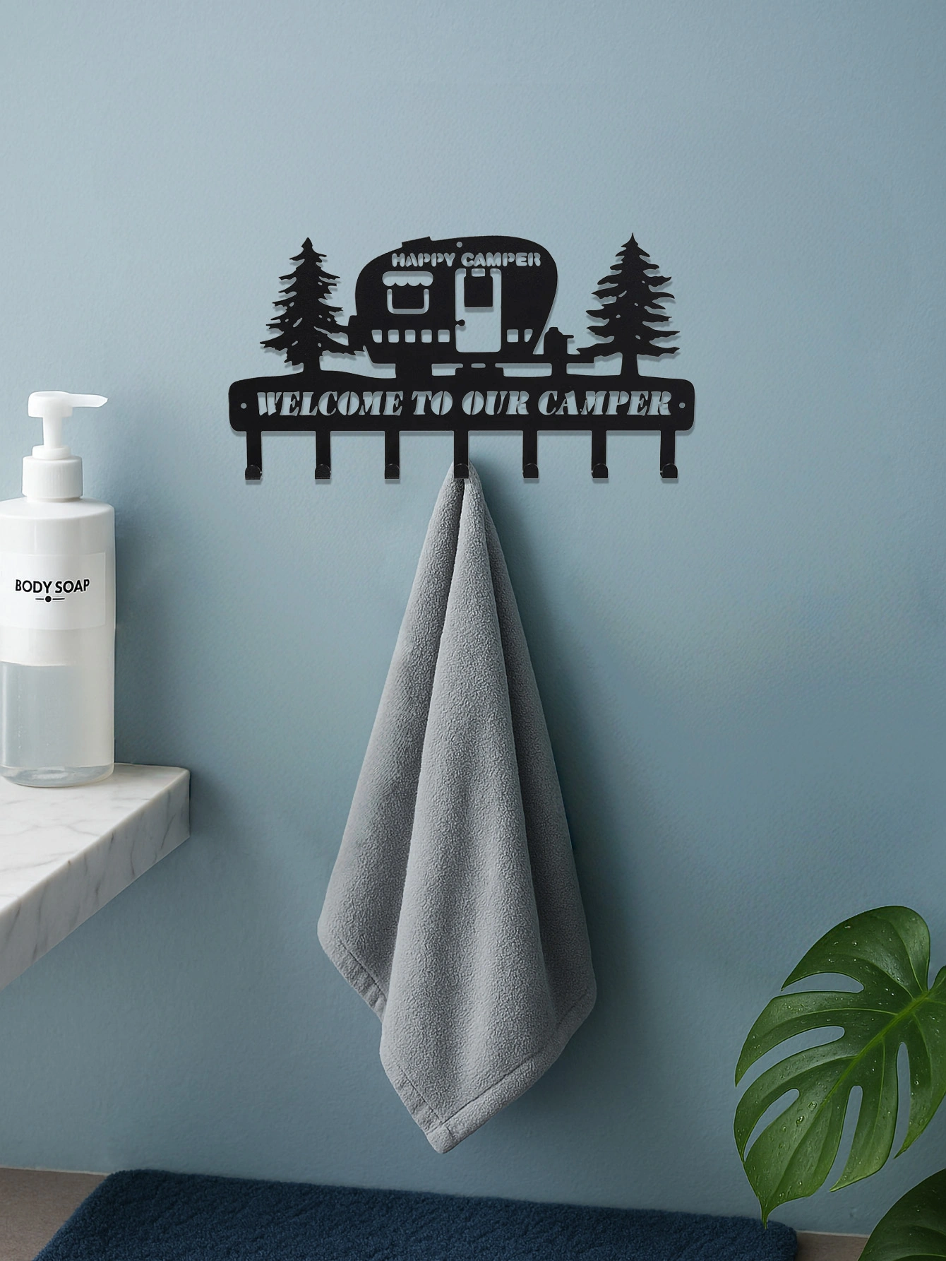 CIFbuy Wall Decor with Rustic Metal Camper Key Holder: 7 Sturdy Hooks and a Charming Pine Tree Pattern, Ideal for Enhancing Campe(TikTok/temu self-pickup orders) view 5