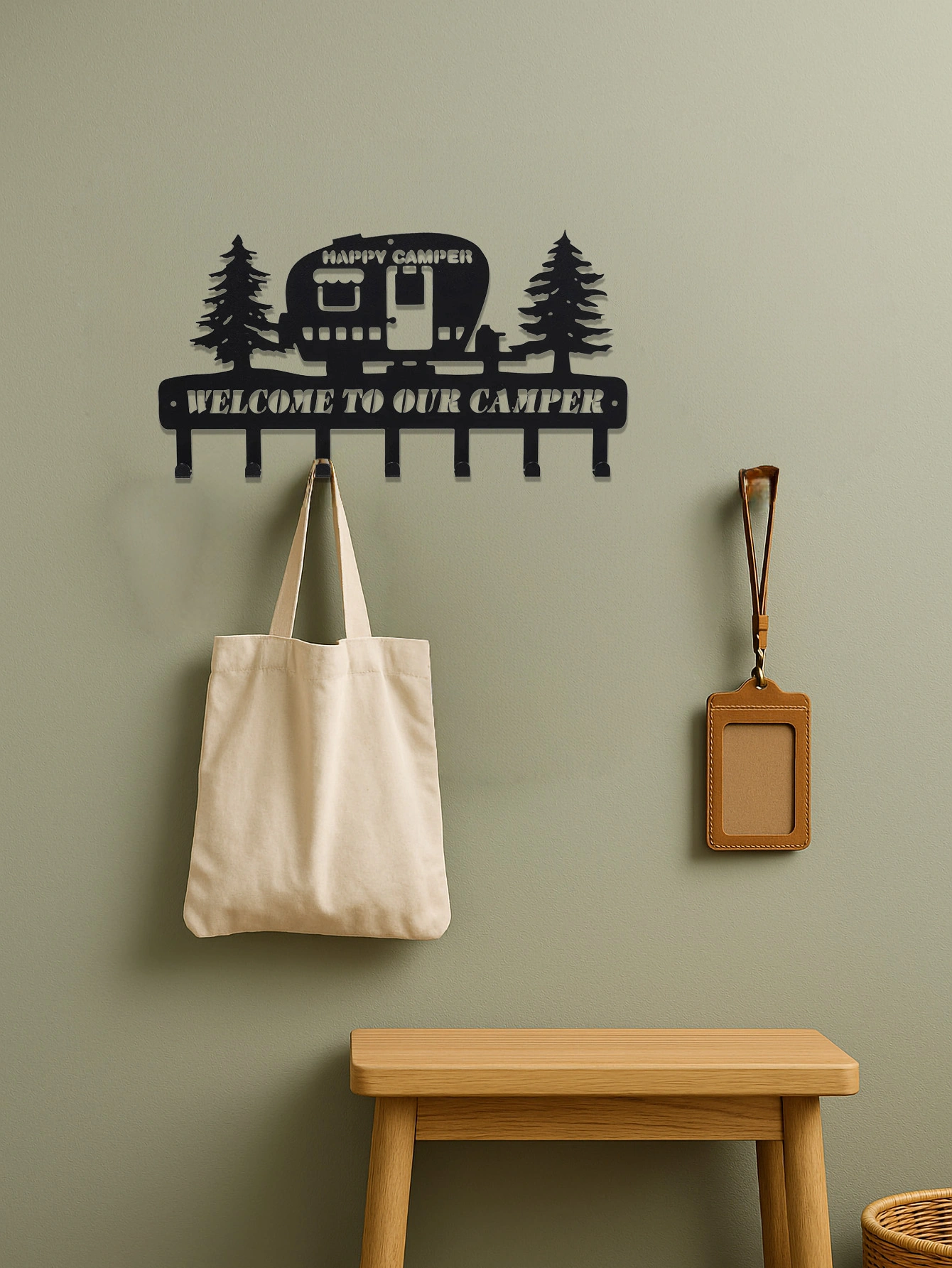 CIFbuy Wall Decor with Rustic Metal Camper Key Holder: 7 Sturdy Hooks and a Charming Pine Tree Pattern, Ideal for Enhancing Campe(TikTok/temu self-pickup orders) view 6