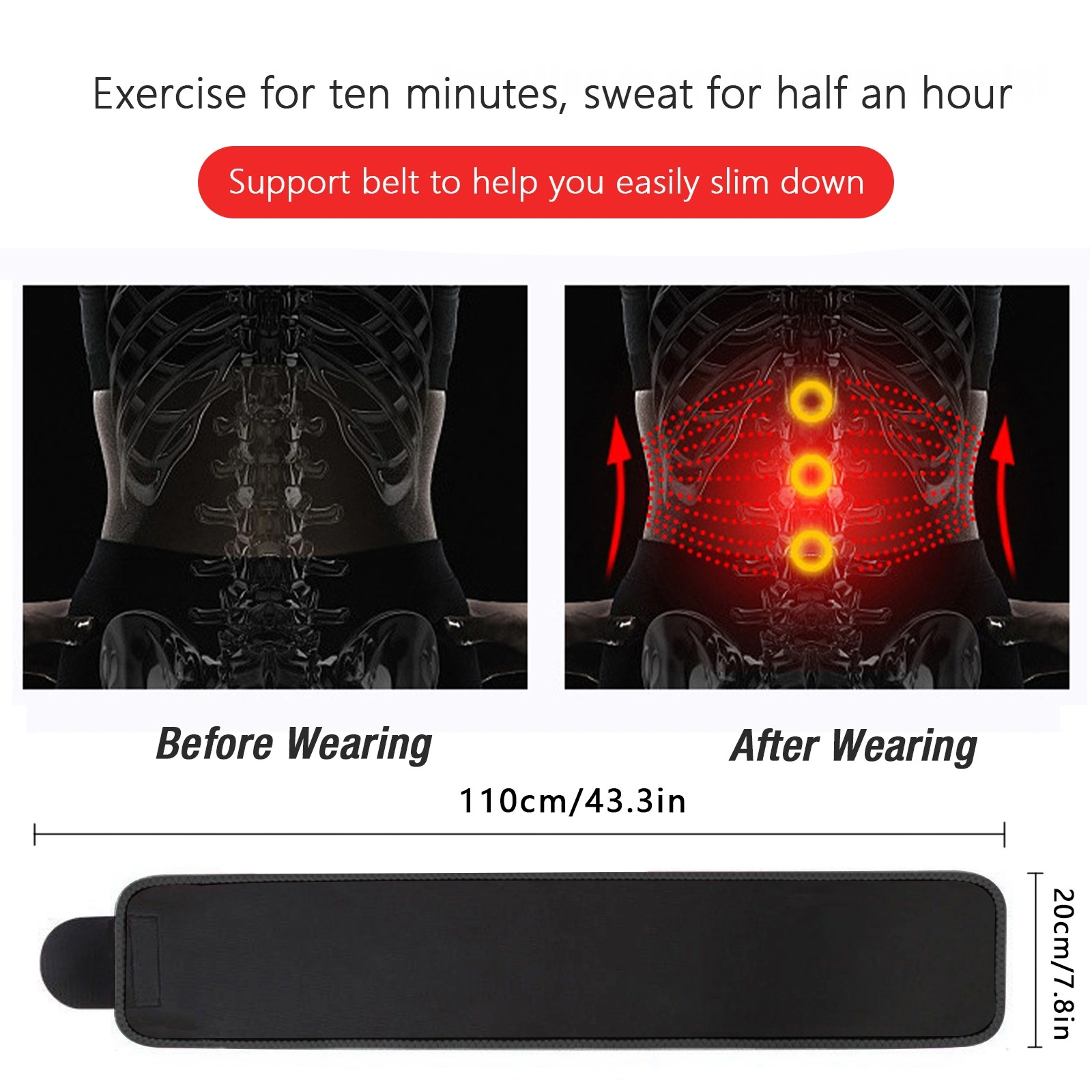 Waist Trimmer Belt with Phone Pocket - Sweat Waist Trainer for Workout, Running & Gym - Black view 2